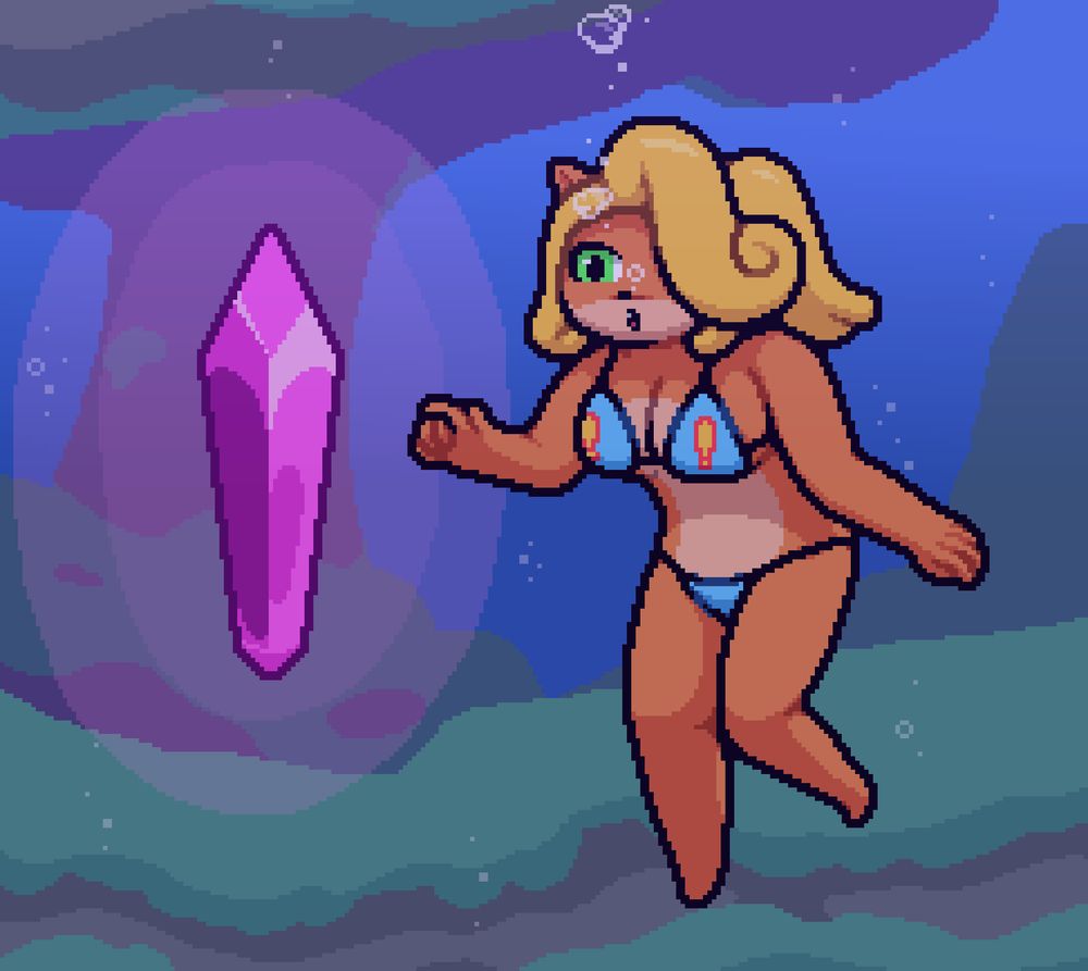 Coco Bandicoot, swimming in some underwater location to find a power crystal. 