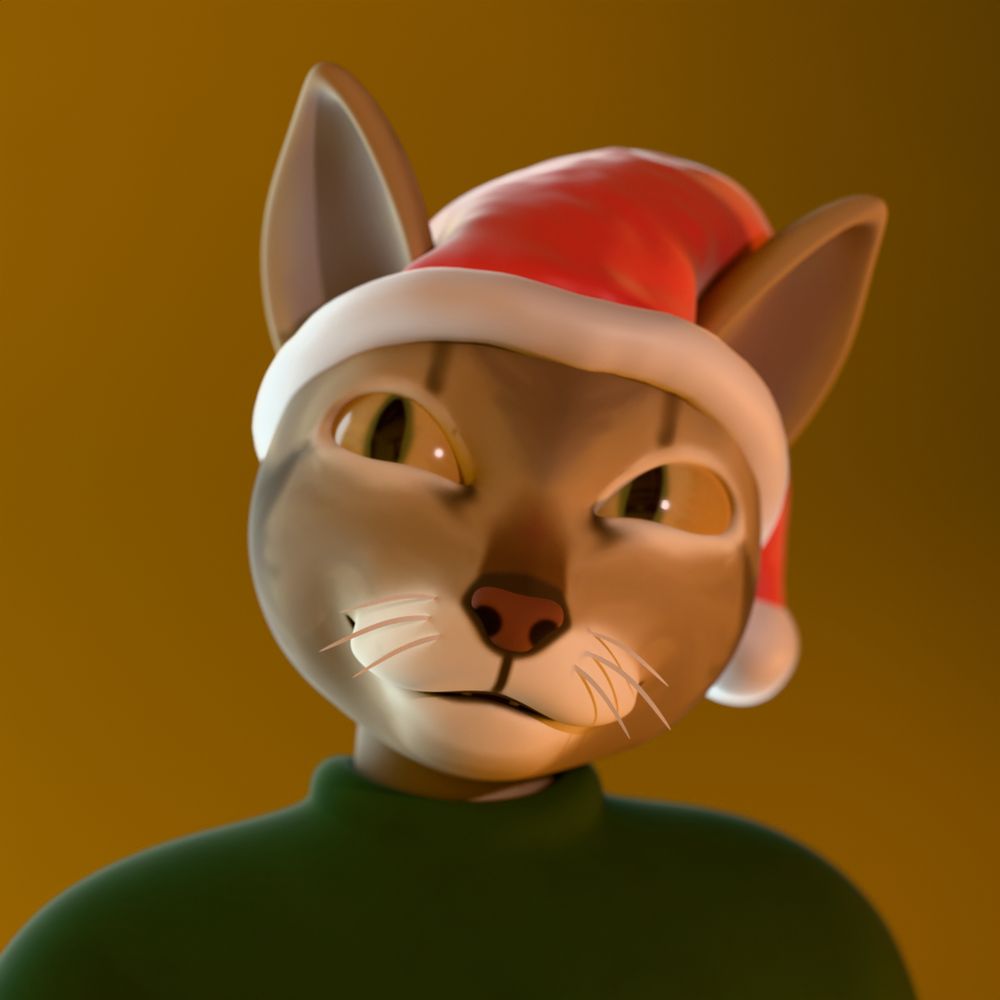 Anthro cat wearing a santa hat.