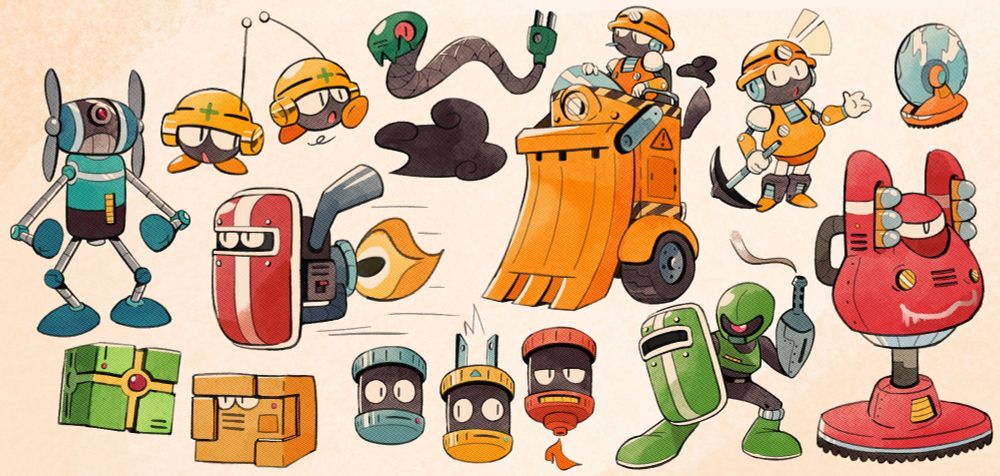 Illustration of enemies from the megaman series in a retro art style or something idk what to put here rn