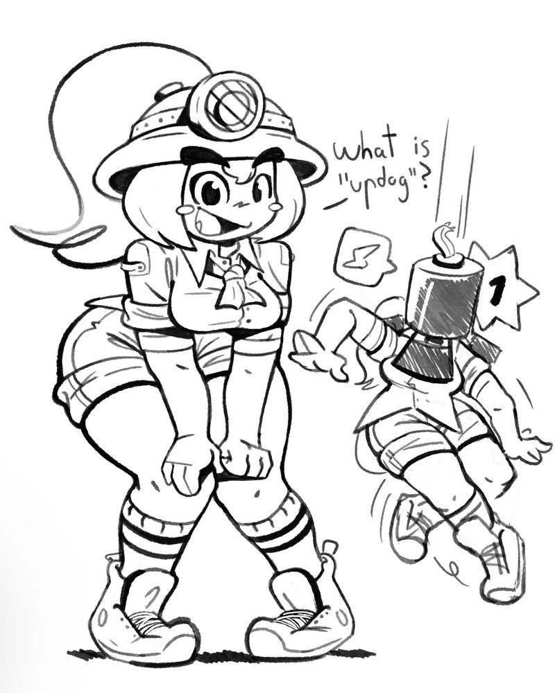 Illustration sketch of humanized gijinka Goombella from Paper Mario ttyd getting hit by a stege light 