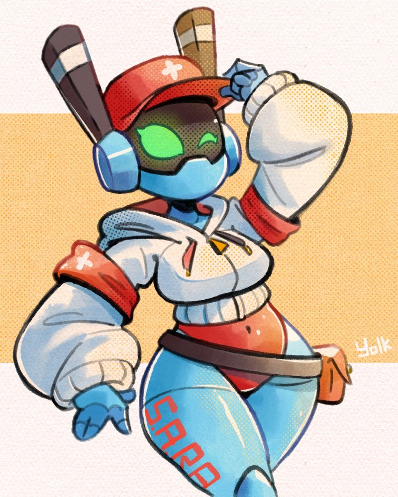 art I drew of a robit girl character named Sara created by Critatonic