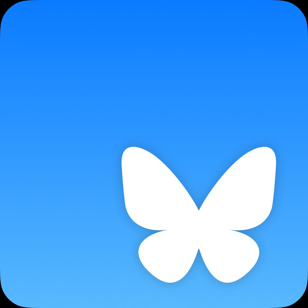 A rounded rectangle with a blue linear gradient from royal blue on the top to sky blue on the bottom, with the white Bluesky butterfly logo in the bottom right corner of the rectangle, roughly resembling the TypeScript logo combined with the Bluesky logo