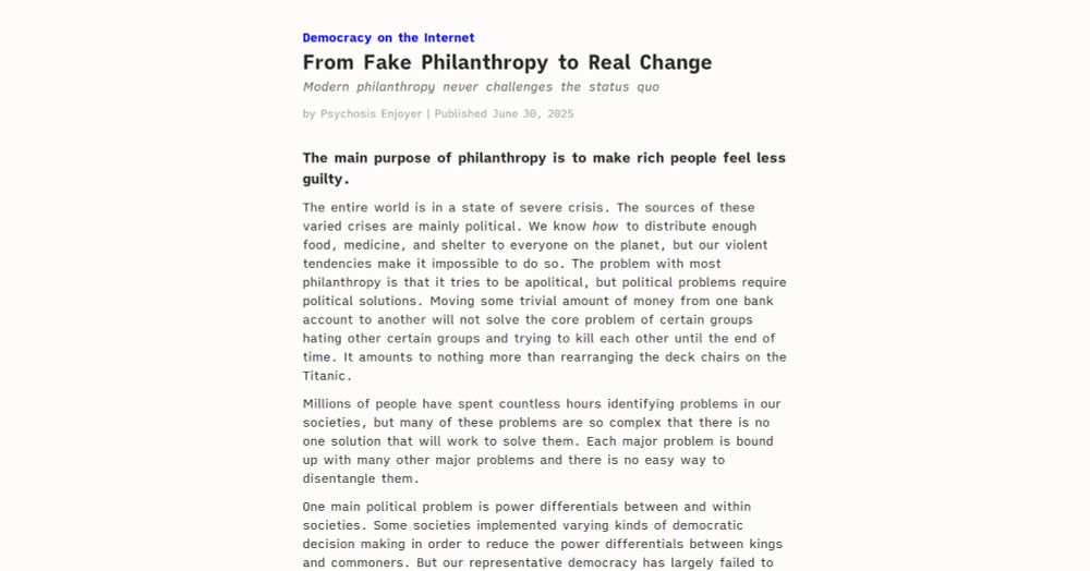 From Fake Philanthropy to Real Change - Democracy on the Internet