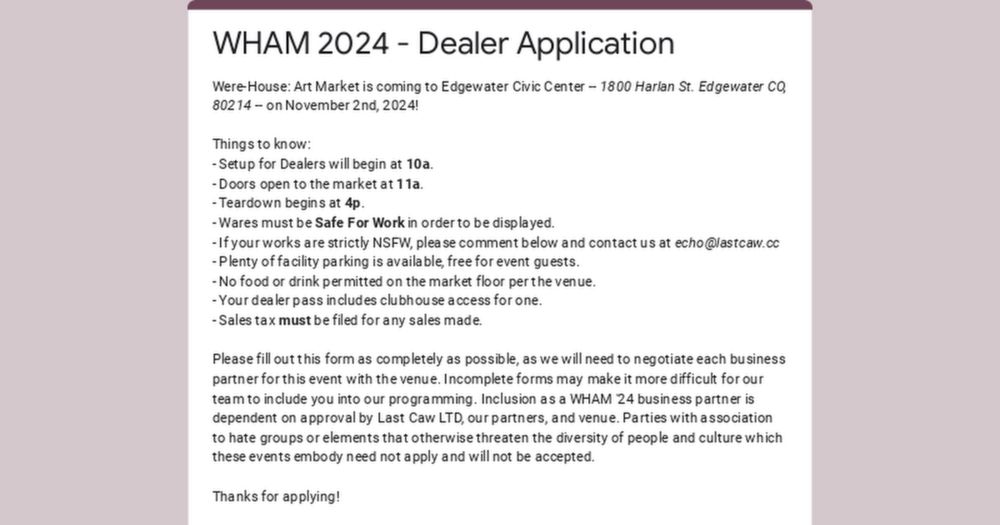 WHAM 2024 - Dealer Application