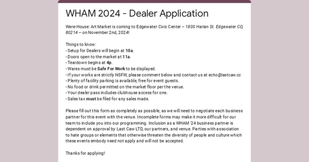 WHAM 2024 - Dealer Application