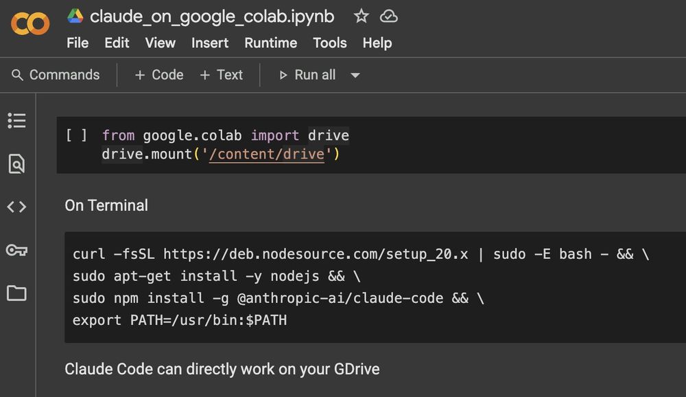 curl -fsSL https://deb.nodesource.com/setup_20.x | sudo -E bash - && \
sudo apt-get install -y nodejs && \
sudo npm install -g @anthropic-ai/claude-code && \
export PATH=/usr/bin:$PATH