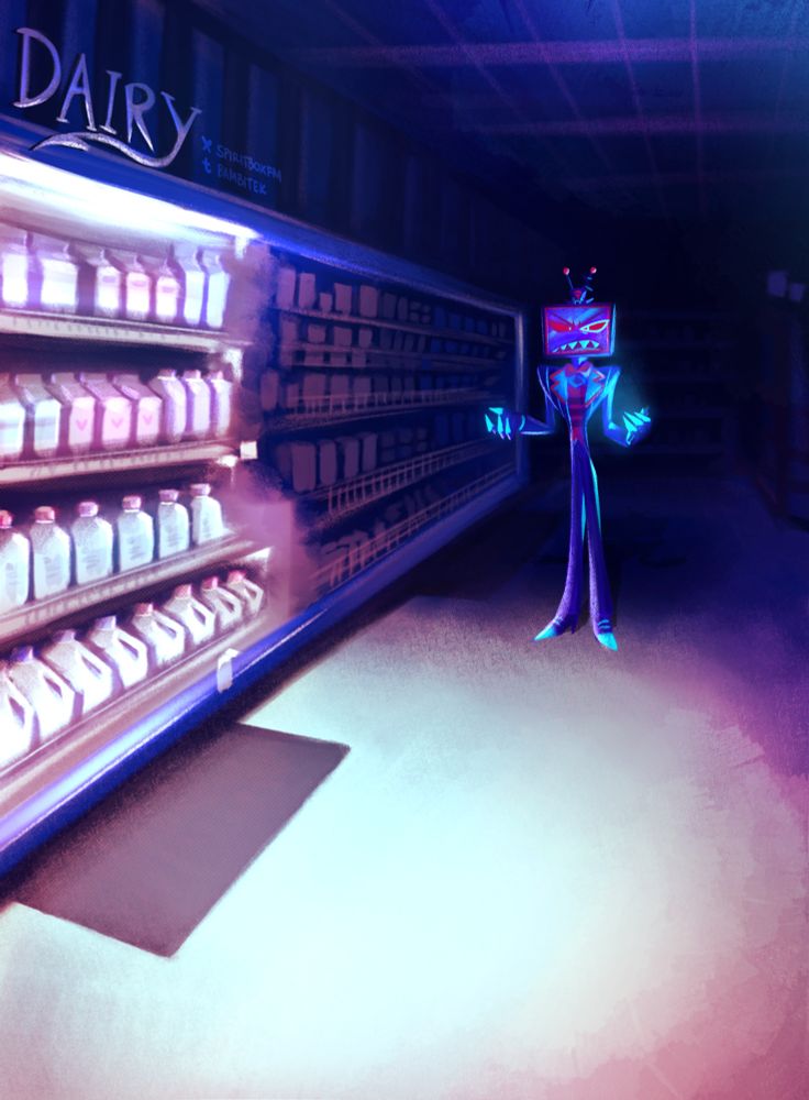 vox standing next to the dairy section of a closed supermarket