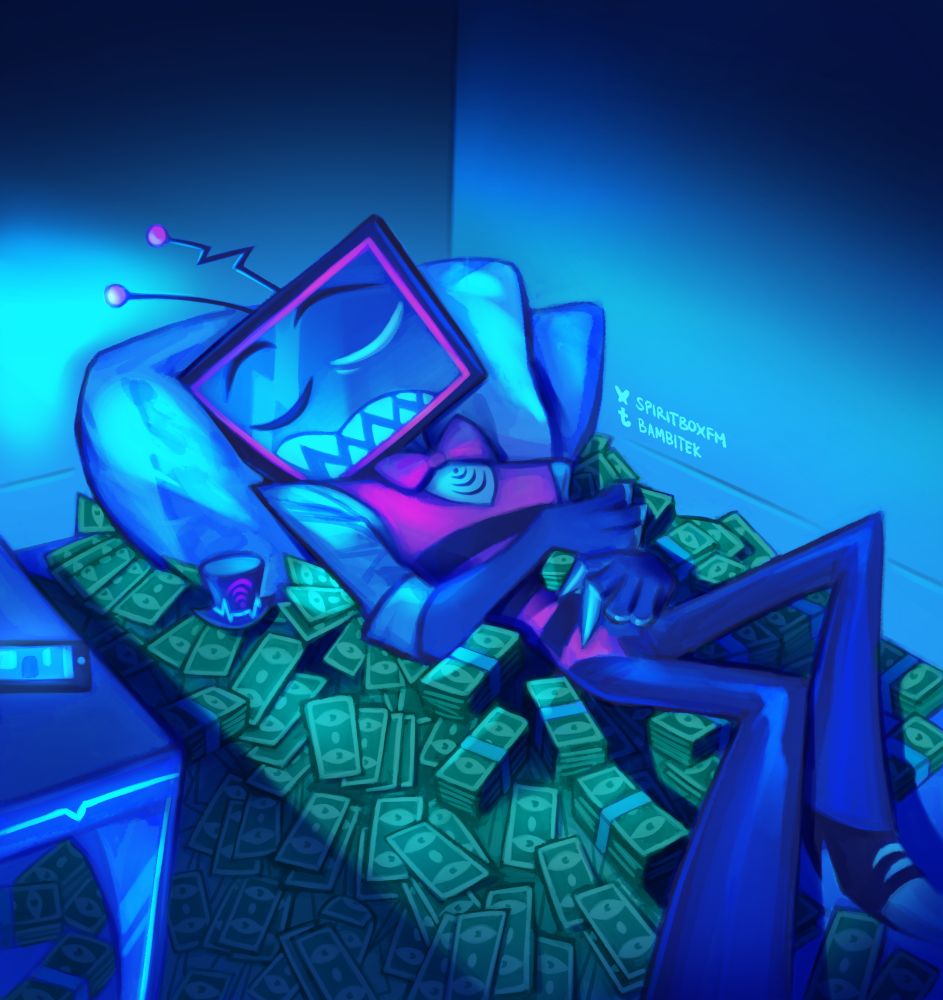 vox sleeping on a pile of money ON THE FLOOR (not a bed) after he took my money (i willingly gave it)