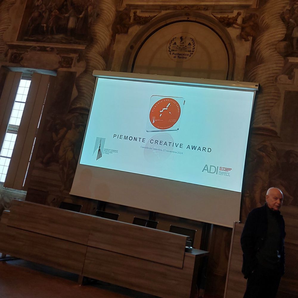 Piemente Creative Award ceremony at the Castello del Valentino in Turin. The picture shows the presentation screen just before the event.
