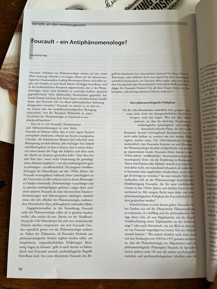 Erste Seite meines Aufsatzes mit dem Titel "Foucault - ein Antiphänomenologe?" aus der aktuellen Ausgabe der Zeitschrift Kulturrevolution.