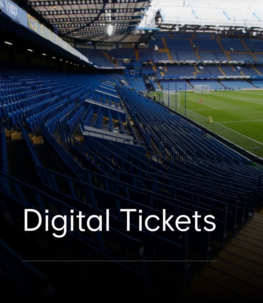 Image description: A side view of the Matthew Harding Lower stand, with the text "Digital Tickets."