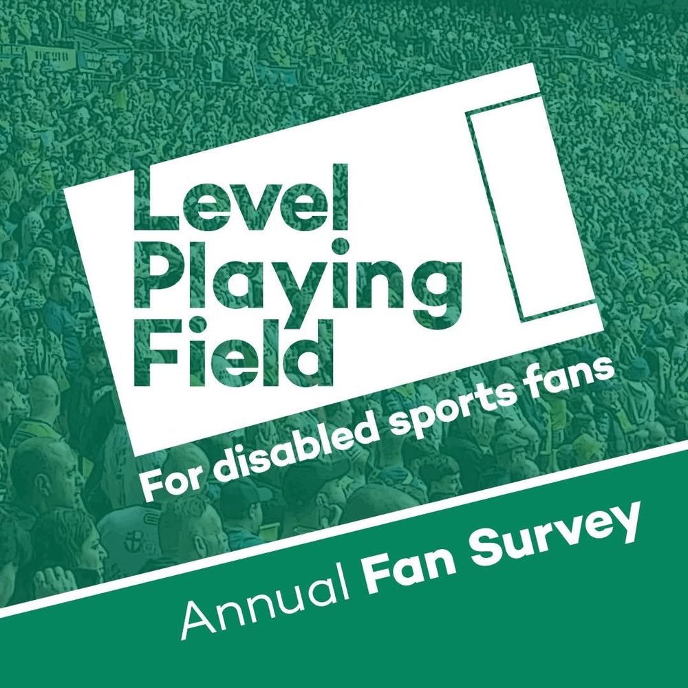 Image description: The Level Playing Field logo sits on a background of a green coloured crowd scene. Beneath is the text "Annual Fan Survey".