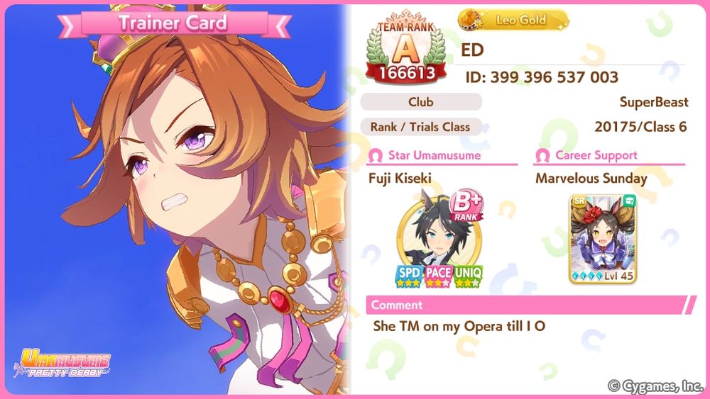 Uma Musume trainer card
ED
ID: 399 396 537 003