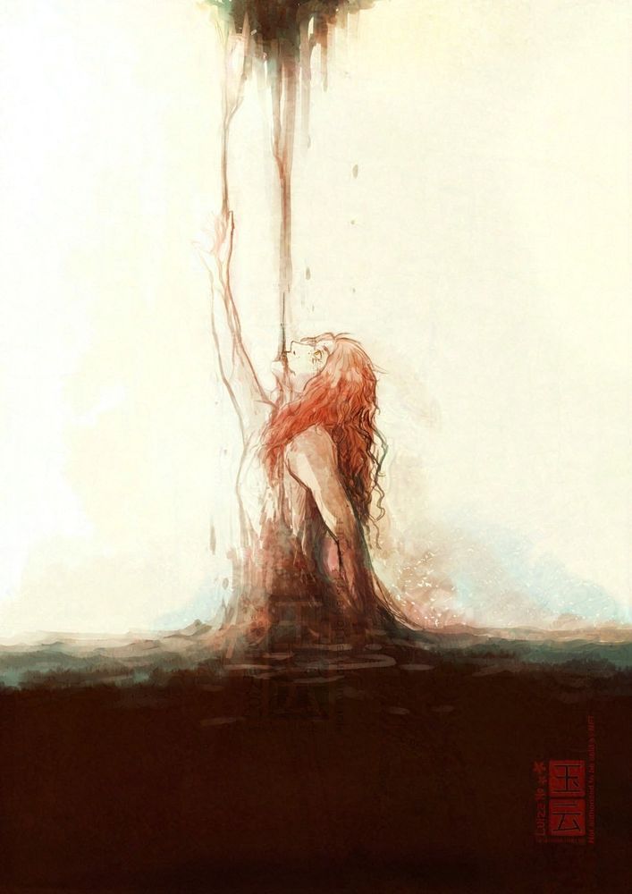 Illustration of Ardyn Izunia reaching for the skies but being drowned by the Scourge