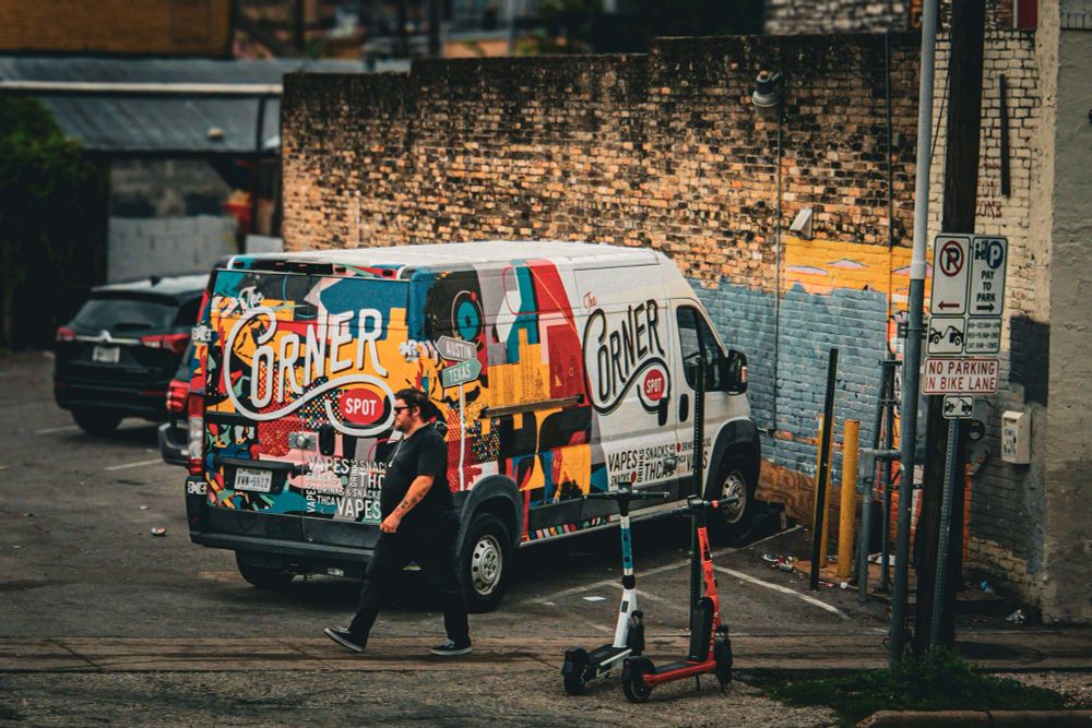 Man walking street downtown Austin 
