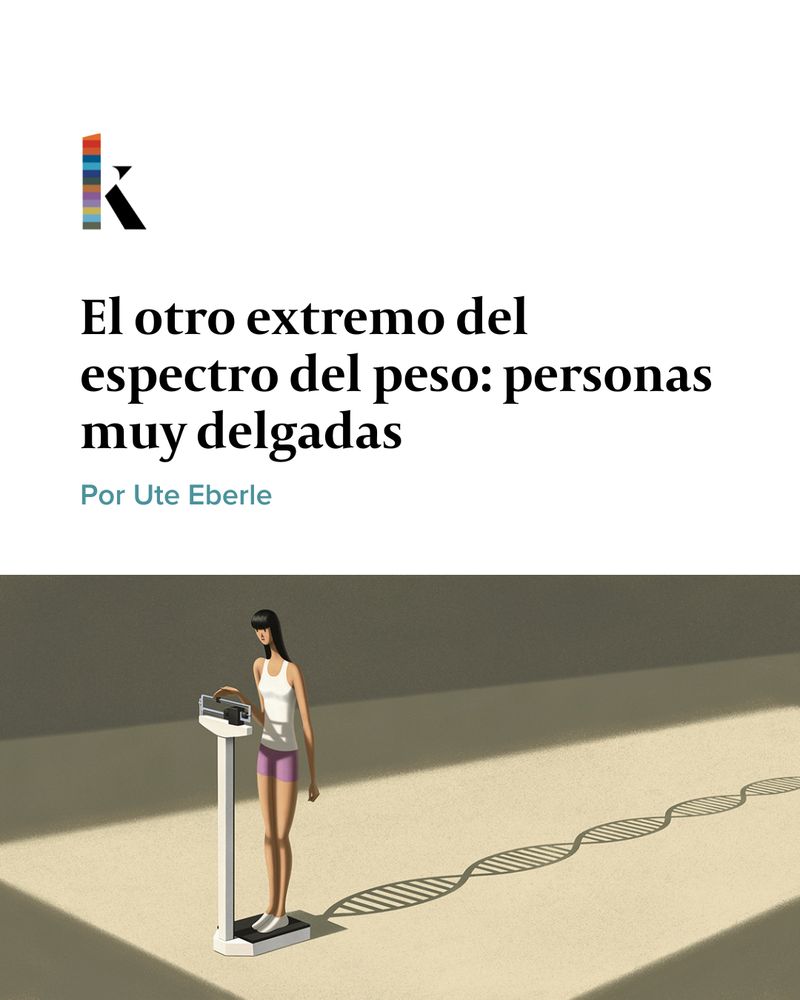 Una persona sobre una báscula con una sombra en forma de una doble hélice.