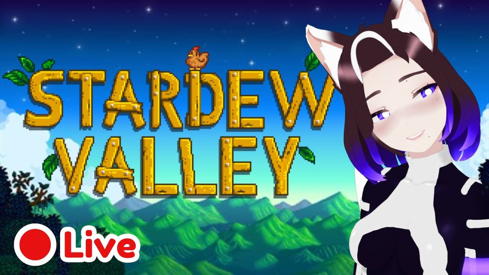 Okami's model infront of the Stardew Valley logo with "Live" on the bottom left corner