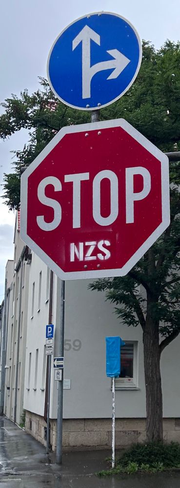ein Stopzeichen (Vz. Nr. 206) mit dem „Zusatz“ (verboten!) „ NZS“. 