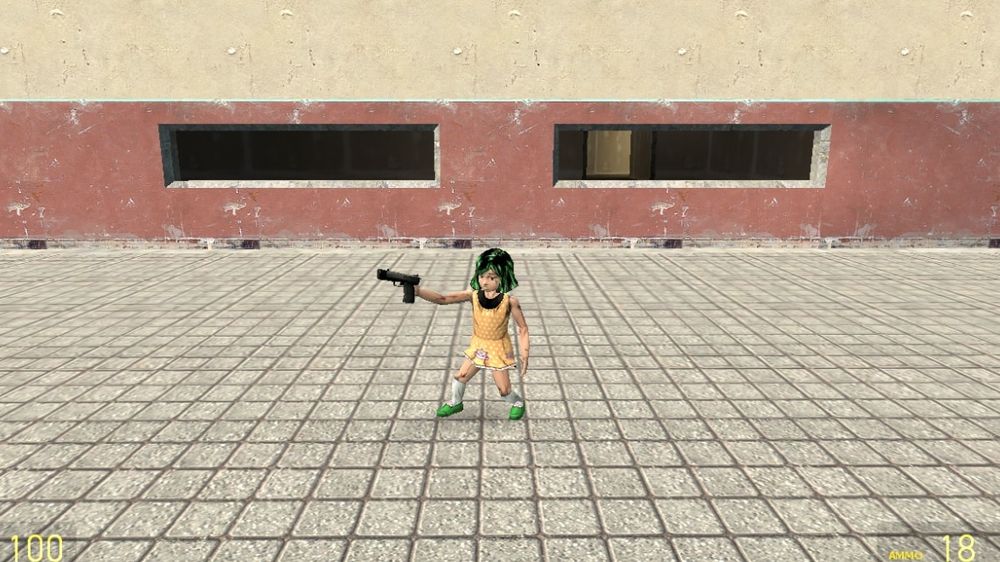 Tsurugi in the game Garry's Mod. He is holding a gun