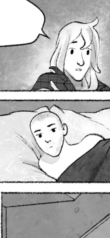 Guy holding up his head from his pillow, suspicious eyebrows. OC is Miles Brekel from Thilo Krapp‘s MILES & SALLY
