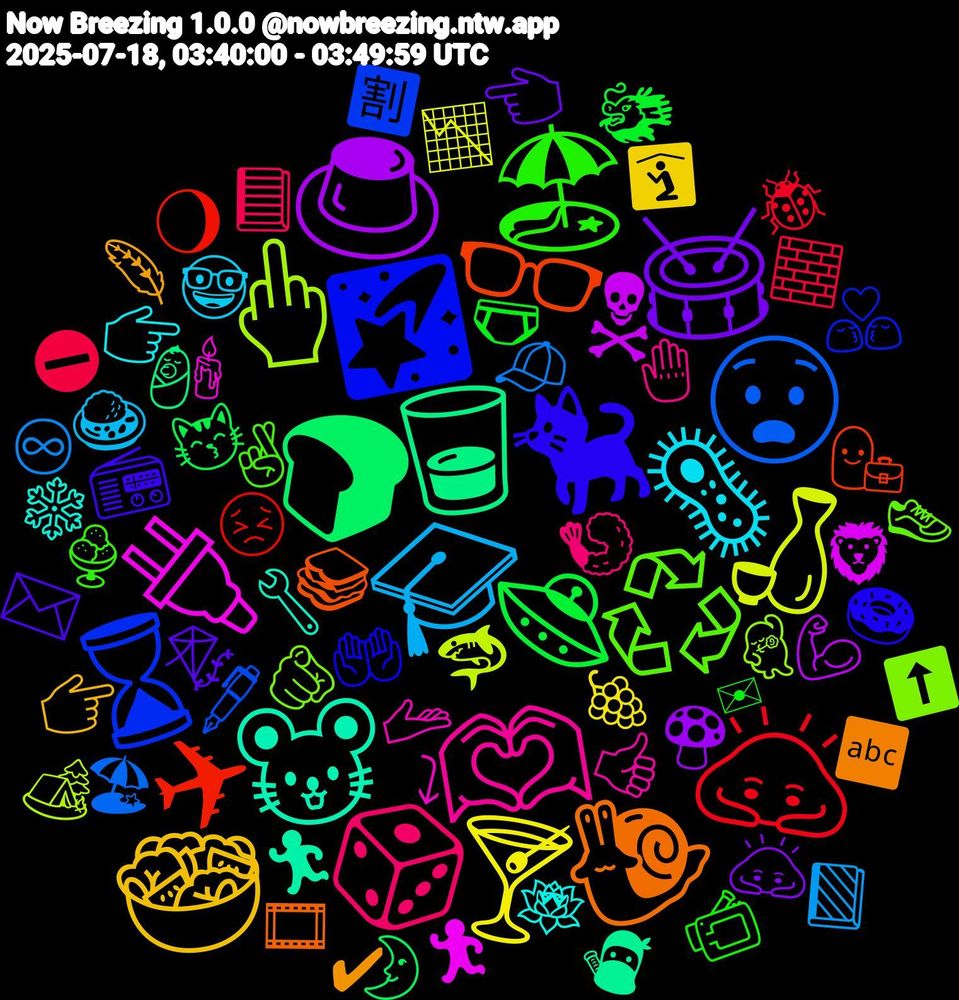 Emoji Cloud; its emojis (sorted by weighted frequency, descending):  🍶, ☠, 🥃, 👓, 🌠, ♻️, 🫶🏿, 🦠, 🥗, 🥁, 🛸, 🙇🏻, 😧, 🖕🏼, 🔌, 🐭, 🐌, 🐈‍⬛, 🏖️, 🎲, 🎓, 🍸, 🍮, 🍞, ✈, ⌛, 🫵🏻, 🫴, 🪷, 🪶, 🪁, 🩲, 🧱, 🧢, 🦈, 🦁, 🥷, 🥪, 🤲, 🤞🏾, 🤚, 🤓, 🛐, 🙇‍♀️, 😽, 😣, 🖋️, 🕺, 🕯️, 🔧, 🔤, 📻, 📹, 📘, 📗, 📉, 💪🏼, 👶, 👩‍💼, 👩‍❤️‍💋‍👩, 👟, 👍🏼, 👉🏽, 👉🏼, 👈🏼, 🐲, 🐞, 🏖, 🏕️, 🏃‍♂️, 🏃‍♀️, 🎞️, 🍩, 🍨, 🍤, 🍛, 🍇, 🍄, 🌛, 🌖, 🈹, ⬆️, ⤵, ❄️, ✔, ✉️, ✉, ⛔, ♾