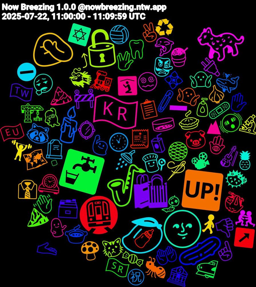 Emoji Cloud; its emojis (sorted by weighted frequency, descending):  🥒, 🎷, 🇰🇷, 🥭, 🤦🏽‍♀️, 🛍, 🚰, 🚇, 🕯️, 🔓, 🐆, 🌚, 🆙, 🫴, 🫨, 🪬, 🪦, 🪡, 🪞, 🩹, 🧾, 🧷, 🧴, 🧫, 🧑‍🍳, 🧄, 🧃, 🦷, 🦥, 🦝, 🥧, 🤼, 🤷🏿‍♂️, 🤷🏽‍♂️, 🤲, 🟤, 🛐, 🚿, 🚶, 🚧, 🚅, 🚂, 🙋🏼‍♀️, 😿, 😵‍💫, 😮‍💨, 🗺️, 🗃️, 🖖, 🕰️, 🕙, 🔬, 🔌, 📽, 📋, 💠, 💃🏾, 💁‍♀️, 👺, 👔, 👎🏻, 👋🏽, 🐷, 🐳, 🐲, 🐬, 🐡, 🐜, 🏦, 🏗️, 🏔️, 🏐, 🏋️‍♂️, 🎻, 🎐, 🍼, 🍲, 🍬, 🍧, 🍍, 🍄, 🇹🇼, 🇸🇷, 🇪🇺, ㊗, ⤴, ➖, ✡️, ✌🏾, ✋, ⛰️, ⛰, ⛔, ♻, ☝, ▫️, ↗️