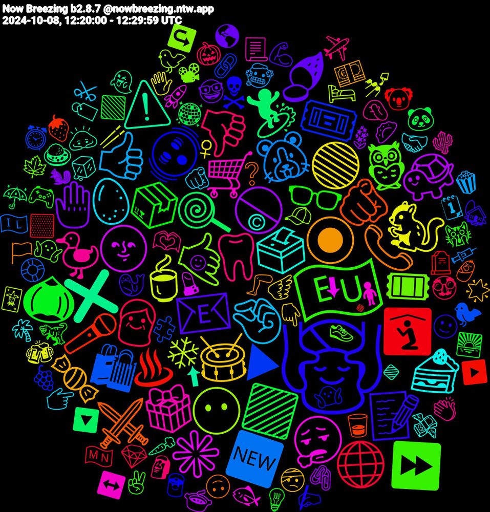 Emoji Cloud; its emojis (sorted by weighted frequency, descending):  💆🏻‍♀️, 🇪🇺, 🦷, 🤏, 🟢, 🚫, 🍭, ♨, ▶, 🤙, 🛒, 🗳️, 🔘, 📧, 📦, 👴🏻, 🐹, 🍵, 🌝, ❌, 🫵🏻, 🫨, 🦉, 🦆, 🥚, 🥁, 🤚, 🟪, 🛐, 🛍, 😶, 😮‍💨, 🔹, 📞, 📝, 👓, 👎🏼, 👍🏼, 🐿️, 🐢, 🏄, 🎤, 🎟️, 🎟, 🎁, 🍰, 🍬, 🍠, 🌰, 🌐, 🆕, ❄, ✳️, ⚠️, ⚔️, ☠, ⏩, 🫶🏼, 🫵🏽, 🪽, 🪻, 🪩, 🪦, 🧩, 🧢, 🧍‍♂️, 🧊, 🦵, 🦭, 🦖, 🥸, 🥶, 🥢, 🥟, 🥕, 🥃, 🤷🏾‍♂️, 🤷🏽‍♀️, 🤦🏾‍♂️, 🤝🏼, 🤕, 🤓, 🟩, 🟨, 🛟, 🛏️, 🚀, 🙇🏻‍♀️, 🙃, 🙂, 🙀, 🗿, 🗓, 🖐🏾, 🖇️, 🔽, 🔸, 🔗, 📽, 📃, 💸, 💶, 💪🏻, 💡, 💎, 💉, 💅🏽, 💄, 👻, 👶, 👮, 👟, 👏🏽, 👉🏽, 👇🏻, 🐿, 🐼, 🐨, 🐦‍⬛, 🐦, 🐟, 🏷️, 🏳️, 🏡, 🎮, 🎃, 🍿, 🍻, 🍲, 🍛, 🍓, 🍇, 🍁, 🌵, 🌴, 🌟, 🌎, 🌅, 🇲🇳, 🇮🇱, 🃏, ⬇, ⬆, ❔, ✍🏽, ✌, ✈️, ⚔, ♀, ☺, ☔, ▶️, ⏰, ↪️, ↔️, ©