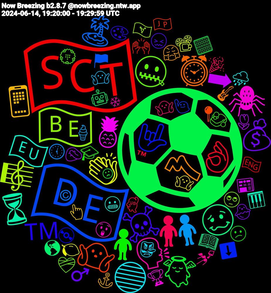 Emoji Cloud; its emojis (sorted by weighted frequency, descending):  ⚽, 🏴󠁧󠁢󠁳󠁣󠁴󠁿, 🇩🇪, 🇧🇪, 🕷️, 🇪🇺, 〽️, ☠️, 🧍‍♂️, 🧍‍♀️, 🧍, 👏🏽, ➡, 🥴, 🤷🏻‍♂️, 🤟, 🤐, 🗣️, 🔵, 📱, 💰, 👼, 👌🏻, 🏝️, 🎼, 🍍, ⏳, ⏰, ™️, 🧼, 🤷🏼‍♀️, 🤷🏻‍♀️, 🤷‍♀️, 🤦🏽‍♀️, 🤖, 🙌🏼, 🙋‍♀️, 🙄, 😲, 😬, 😤, 😖, 😕, 🕺, 🕔, 📽️, 📰, 📖, 📍, 💿, 💮, 💅, 👺, 👆, 🐣, 🏻, 🏴󠁧󠁢󠁥󠁮󠁧󠁿, 🏴, 🏳️‍⚧️, 🏆, 🎹, 🎸, 🎨, 🎓, 🎉, 🍦, 🍋, 🌷, 🌎, 🇯🇵, ⬇️, ❤️‍🩹, ❄, ⛈️, ⚓, ♂️, ☹, ™, ©