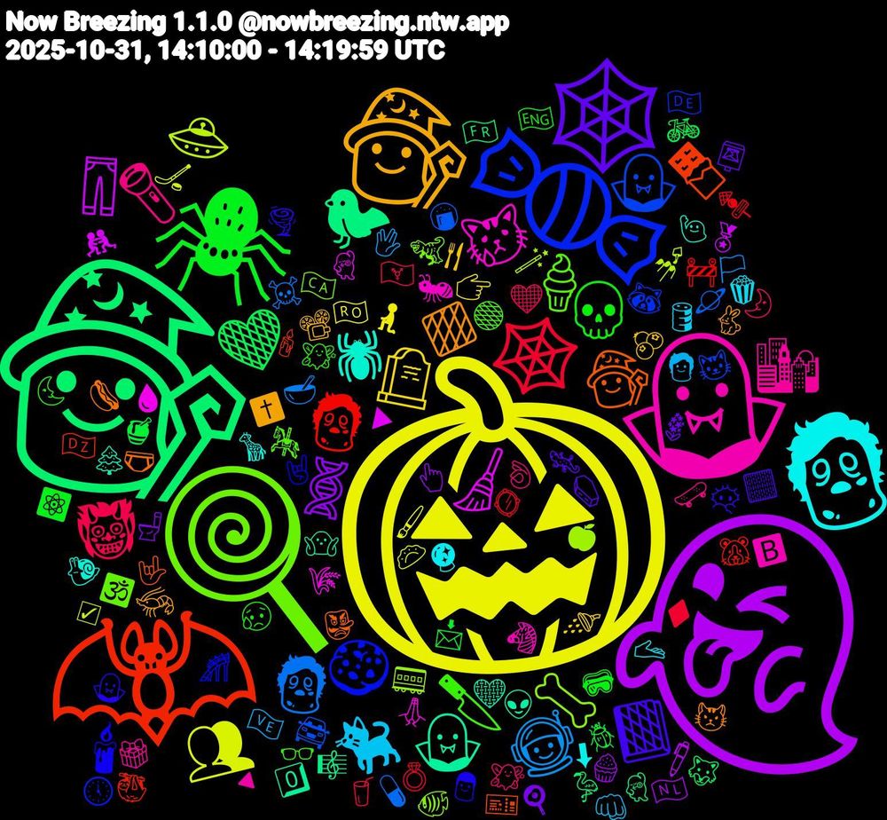 Emoji Cloud; its emojis (sorted by weighted frequency, descending):  🎃, 👻, 🧙‍♀️, 🦇, 🍬, 🍭, 🧛, 🧟‍♀️, 🧙, 🕸️, 🕷️, 🕸, 🧟, 🛸, 🧹, 🧛‍♀️, 🧙‍♂️, 🕯, 🔪, 🔦, 🐈‍⬛, 🪦, 🧬, 🧡, 🧟‍♂️, 🧛‍♂️, 🦴, 😿, 🕷, 🔶, 📙, 💀, 👹, 👨‍🚀, 👥, 👖, 🐦‍⬛, 🍫, 🍪, 🍦, 🌇, 🫴, 🫐, 🪻, 🪲, 🪞, 🪐, 🪄, 🩸, 🩶, 🩲, 🧛🏾‍♀️, 🧚🏻‍♀️, 🧚, 🧑, 🧎, 🧁, 🦩, 🦥, 🦝, 🦖, 🦓, 🦒, 🦐, 🦎, 🥽, 🥤, 🥣, 🥟, 🤼‍♀️, 🤷🏼‍♀️, 🤟, 🤘🏼, 🟤, 🛹, 🛢️, 🚿, 🚽, 🚲, 🚧, 🚘, 🚃, 🙏🏿, 🙋‍♂️, 😾, 😶‍🌫️, 😥, 🖤, 🖖🏼, 🖌️, 🖊️, 🕺, 🕯️, 🕔, 🕉️, 🔺, 🔮, 📽️, 📮, 📩, 💍, 💊, 💅🏼, 💃, 👽, 👺, 👨, 👓, 👌🏾, 👊🏾, 👉🏻, 👆🏻, 🐺, 🐹, 🐱, 🐠, 🐜, 🐌, 🐇, 🏻, 🏴󠁧󠁢󠁥󠁮󠁧󠁿, 🏳️‍⚧️, 🏳️, 🏒, 🏅, 🎼, 🎫, 🎢, 🎠, 🎁, 🍿, 🍴, 🍳, 🍯, 🍢, 🍘, 🍎, 🌾, 🌲, 🌭, 🌪️, 🌜, 🌛, 🇻🇪, 🇷🇴, 🇳🇱, 🇫🇷, 🇩🇿, 🇩🇪, 🇨🇦, 🅱️, ⬇, ✝️, ⚰️, ⚛️, ♦️, ☠️, ☑, ▶, 0️⃣