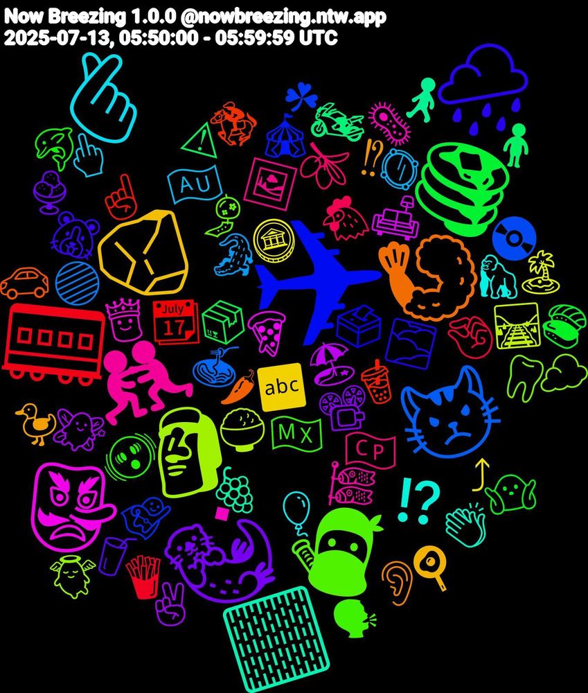 Emoji Cloud; its emojis (sorted by weighted frequency, descending):  ✈, 🥷, 🤼‍♂️, 🫰, 🪨, 🦦, 🥞, 🚃, 😾, 🗿, 👺, 🏻, 🍤, 🌧️, 🫨, 🫒, 🪞, 🪙, 🧚, 🧍‍♂️, 🧋, 🦸, 🦷, 🦠, 🦍, 🦆, 🥤, 🤷🏿‍♂️, 🤏, 🟣, 🛤️, 🛋️, 🚶, 🚗, 🗳️, 🗣, 🖼️, 🖕🏻, 🔤, 📽️, 📦, 📆, 📀, 👼, 👸, 👏🏾, 👂, 🐹, 🐬, 🐔, 🐊, 🏝️, 🏖️, 🏍️, 🏇, 🎪, 🎐, 🎏, 🎈, 🍳, 🍨, 🍣, 🍟, 🍝, 🍚, 🍕, 🍇, 🌶, 🌫️, 🇲🇽, 🇨🇵, 🇦🇺, ⤴, ✌, ⚠, ☝, ☘, ☁️, ▪, ⁉️, ⁉