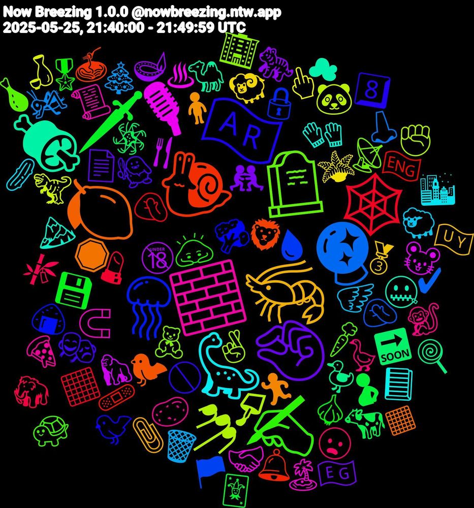 Emoji Cloud; its emojis (sorted by weighted frequency, descending):  🐌, 🪼, 🪦, 🧱, 🦕, 🦐, 🤏🏼, 🗡, 🕸️, 🔮, 💅🏼, 🎙, 🍖, 🍋, 🇦🇷, ✍, 🪿, 🪽, 🪴, 🪔, 🪅, 🩹, 🩸, 🧸, 🧲, 🧤, 🧍, 🧌, 🧄, 🦣, 🦗, 🦖, 🦍, 🦆, 🦁, 🥦, 🥕, 🥔, 🥒, 🥉, 🤼, 🤰, 🤦🏼‍♂️, 🤦🏻‍♂️, 🤞🏾, 🤝🏻, 🤐, 🛑, 🚫, 🙇‍♀️, 😦, 🗑️, 🖕🏽, 🔞, 🔜, 🔔, 🔒, 📡, 📜, 📘, 📎, 📄, 💾, 💄, 👃, 🐼, 🐭, 🐪, 🐦‍⬛, 🐦, 🐢, 🐒, 🐑, 🐏, 🐅, 🐄, 🏴󠁧󠁢󠁥󠁮󠁧󠁿, 🏴, 🏢, 🏝️, 🏔️, 🏃🏻‍♀️, 🎭, 🎖️, 🎋, 🎄, 🍶, 🍴, 🍭, 🍝, 🍙, 🍗, 🍕, 🌆, 🇺🇾, 🇪🇬, 🃏, ⬛, ✔, ✊🏿, ♨, ☁, ◼️, 8️⃣