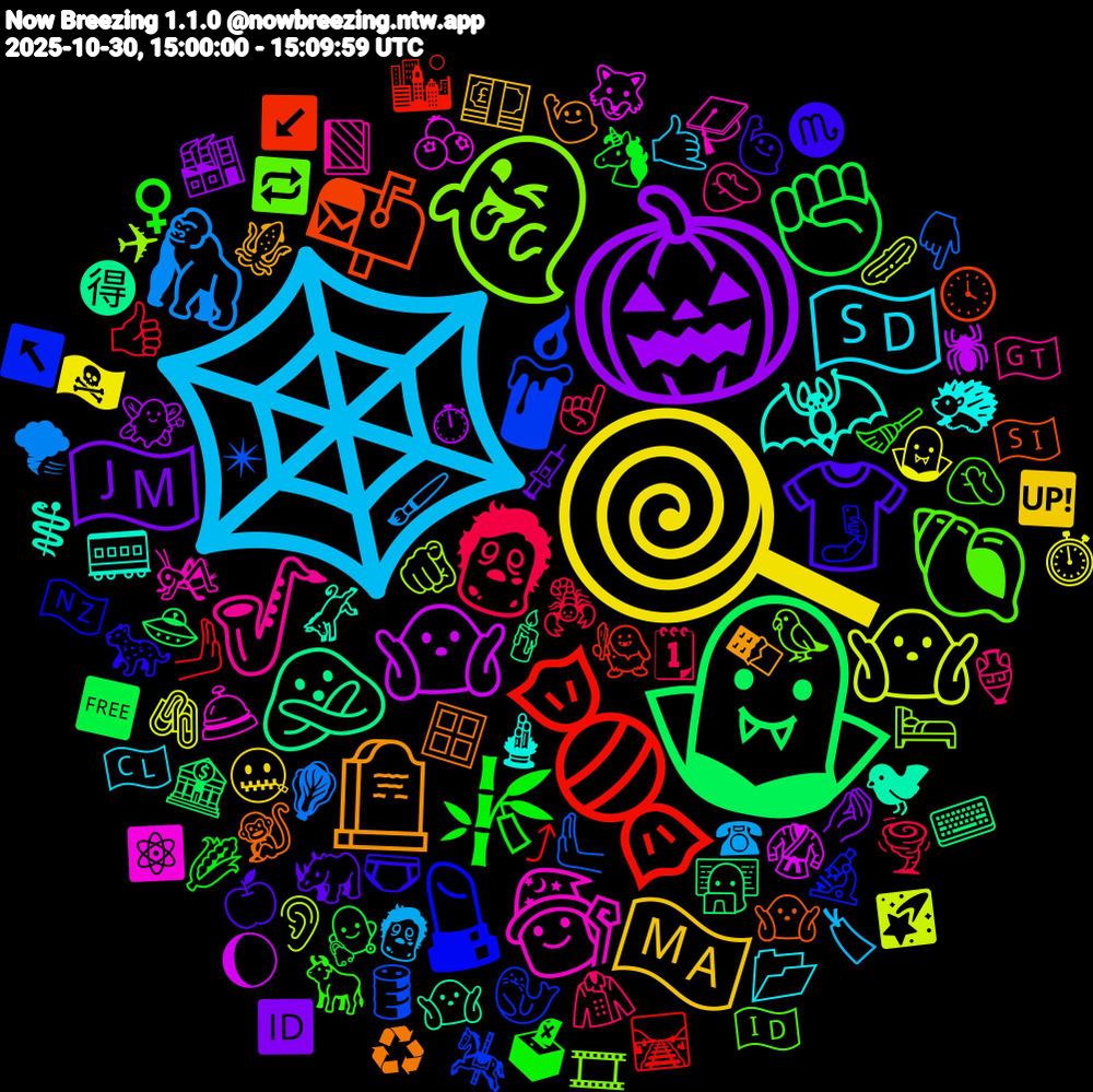 Emoji Cloud; its emojis (sorted by weighted frequency, descending):  🕸, 🍭, 🎃, 🧛, 🍬, 🕯, 👻, 🧙, 🦇, 🪦, 👕, 🎋, 🧟, 🦍, 🤷🏼, 🤷🏻, 🙅, 📬, 💄, 🐚, 🎷, 🇸🇩, 🇲🇦, 🇯🇲, ✊🏿, 🫸, 🫷, 🫵🏻, 🫐, 🫏, 🪟, 🩲, 🧹, 🧥, 🧟‍♂️, 🧛‍♀️, 🧚, 🧑‍💻, 🧌, 🦭, 🦜, 🦗, 🦔, 🦑, 🦏, 🦄, 🦂, 🥬, 🥒, 🥋, 🤷🏾‍♂️, 🤷🏻‍♂️, 🤳, 🤦🏼‍♂️, 🤦🏼‍♀️, 🤙🏼, 🤐, 🤌🏻, 🛸, 🛤️, 🛢️, 🛏️, 🛎️, 🚃, 🙋🏻‍♂️, 🙋‍♂️, 🗳, 🗓, 🖌️, 🖇️, 🕷, 🕯️, 🕓, 🔬, 🔁, 📗, 📂, 💷, 💉, 👩‍⚕️, 👍🏽, 👇🏽, 👂, 🐺, 🐦‍⬛, 🐒, 🐆, 🐂, 🏺, 🏷, 🏴‍☠️, 🏭, 🏦, 🏙️, 🎠, 🎞, 🎓, 🎍, 🍫, 🍏, 🌽, 🌪️, 🌪, 🌠, 🌔, 🉐, 🇸🇮, 🇳🇿, 🇮🇩, 🇬🇹, 🇨🇱, 🆙, 🆔, 🆓, ⤴, ✴, ✈, ⚛️, ⚕️, ♻, ♏, ♀️, ☝🏻, ☎, ⏱️, ⏱, ⌨️, ↙️, ↖️