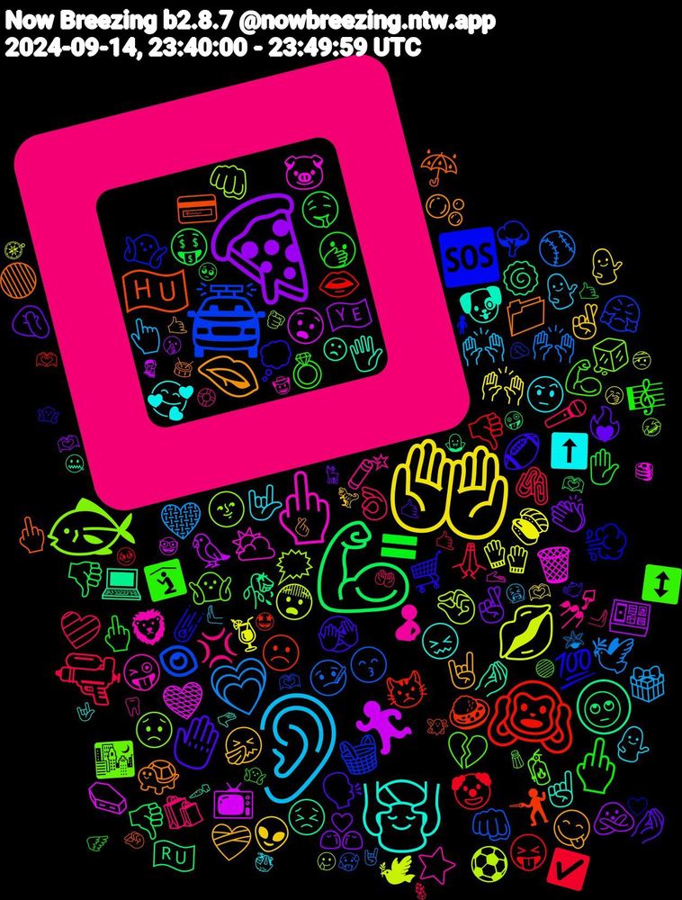 Emoji Cloud; its emojis (sorted by weighted frequency, descending):  🔲, 👂, 🤲🏻, 🍕, 💪🏾, 🙉, 🚔, 🐟, 🖕🏿, 💆🏻‍♀️, 🫦, 🤚, 🖕🏻, 🔫, 💗, 💋, 🏃🏽‍♂️, 🌕, 🇭🇺, 🆘, 🧯, 🧨, 🤟🏻, 🤞🏻, 🤞, 🤑, 😝, 😙, 🗯️, 🗑️, 🖐️, 📁, 💭, 💍, 👌🏼, 👆🏻, 🍣, 🇾🇪, 🇷🇺, ☹️, 🧺, 🧊, 🦁, 🥰, 🤘🏽, 🤌🏻, 🟰, 🙏🏻, 🙌🏼, 😨, 😧, 😣, 🖕🏽, 💯, 💪🏽, 💢, 💁🏽‍♀️, 💁, 👩‍❤️‍💋‍👩, 👎🏻, 👄, 👁, 🌚, ⛅, ☝🏻, 🫧, 🫣, 🫢, 🩷, 🩶, 🧤, 🦜, 🥀, 🤺, 🤷🏻‍♂️, 🤷🏻‍♀️, 🤰, 🤨, 🤧, 🤦🏼‍♂️, 🤤, 🤡, 🤒, 🤏, 🤎, 🤌, 🟢, 🛒, 🛐, 🛍️, 🙌🏻, 🙌, 🙅🏻‍♀️, 🙄, 😾, 😤, 😟, 😜, 😖, 😋, 🗣️, 🖕, 🖇️, 🕊️, 🕊, 📺, 💻, 💳, 💨, 💔, 💅, 💁🏻‍♀️, 👽, 👏🏽, 👎🏼, 👎, 👊🏾, 👊, 🐷, 🐶, 🐢, 🏈, 🎼, 🎤, 🎁, 🍹, 🍱, 🍥, 🍛, 🌳, 🌃, ⭐, ⬆️, ❤️‍🩹, ❤️‍🔥, ✋🏻, ✅, ⚾, ⚽, ⚰️, ☹, ☔, ☄️, ↕️, 🫸, 🫷, 🫶🏾, 🫶🏽, 🫶🏼, 🫶🏻, 🫶, 🫵, 🫴, 🫳, 🫰, 🫖, 🪽, 🪻, 🪴, 🧭, 🧣, 🧛🏿‍♂️, 🧚🏻‍♀️, 🧍‍♂️, 🧂, 🦷, 🦥, 🦖, 🦌, 🥺, 🥹, 🥵, 🥲, 🥞, 🥕, 🥁, 🤷🏽‍♀️, 🤷, 🤲, 🤮, 🤭, 🤫, 🤪, 🤩, 🤦🏻‍♂️, 🤣, 🤠, 🤟🏼, 🤙🏽, 🤙🏼, 🤙🏻, 🤙, 🤘🏻, 🤕, 🤓, 🤐, 🤏🏽, 🤍, 🟣, 🛟