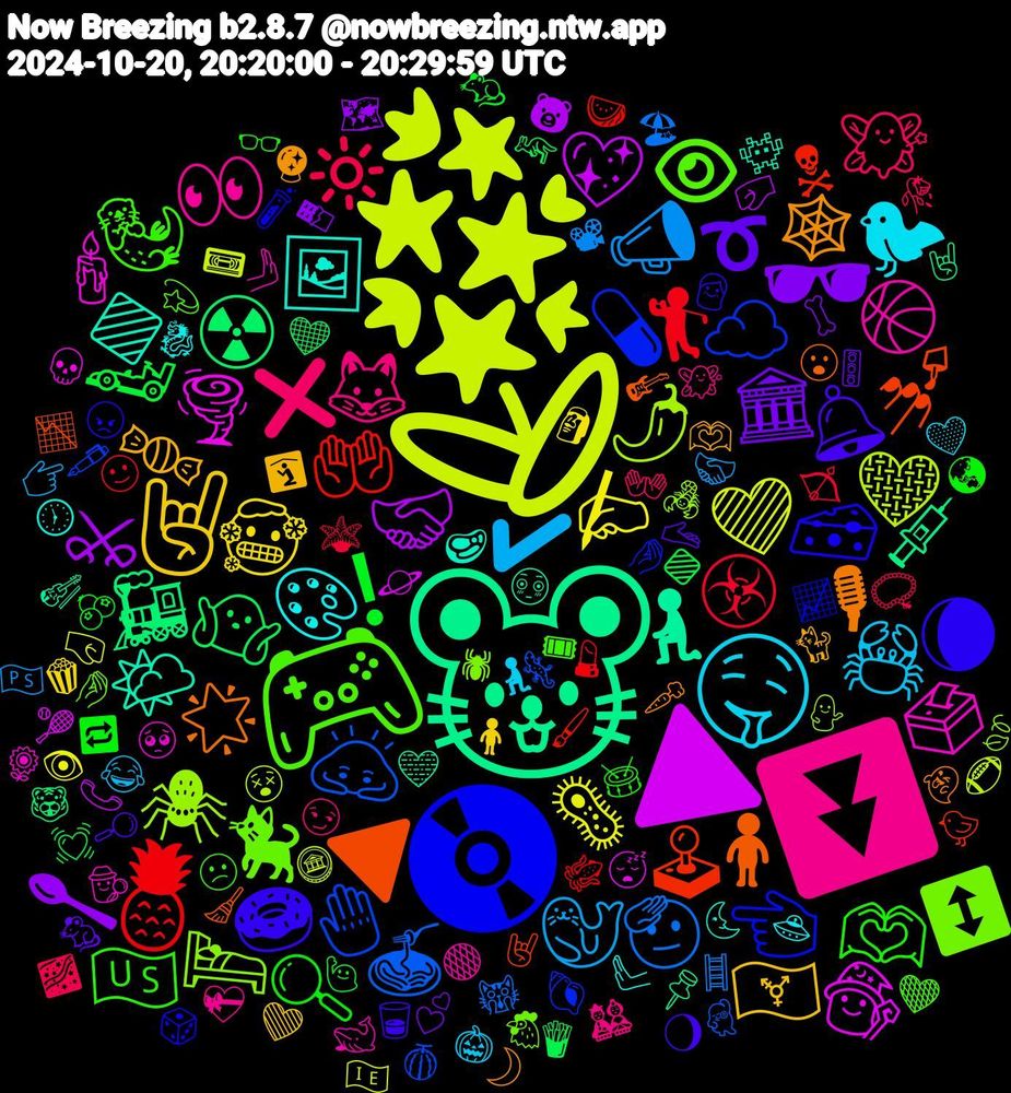 Emoji Cloud; its emojis (sorted by weighted frequency, descending):  🪻, 🔺, 🐭, 🔻, 📀, 🎮, ⏬, 🤤, 🤘🏼, 🕶, 🔹, 🍍, 🙇‍♂️, 🕷️, 🕯️, 🔷, 🎙, 🍩, 🫶🏾, 🧚‍♀️, 🦭, 🦠, 🤝🏻, 🚂, 🕹️, 💊, 🐈‍⬛, 🏀, 🎨, 🍬, ➰, ❗, ☣️, 🫡, 🩶, 🧙, 🧎, 🧍‍♂️, 🧀, 🦦, 🦊, 🦀, 🥶, 🥄, 🤷, 🤲🏻, 🤚🏻, 🛌, 🗳️, 🖼️, 🕸, 🔔, 🔍, 🔆, 📣, 💜, 💖, 💉, 💅🏻, 👈, 👁, 👀, 🐦‍⬛, 🏳️‍⚧️, 🏛️, 🏎️, 🏌️‍♂️, 🍝, 🌶️, 🌪️, 🌤️, 🌟, 🌘, 🇺🇸, ❌, ✔️, ✍, ⚔, ☢️, ☠, ☁️, ↕️, 🫸, 🫷, 🫶, 🫴, 🫐, 🪴, 🪜, 🪙, 🪐, 🩵, 🧹, 🧪, 🧡, 🧚, 🧎🏻‍♀️, 🧍, 🦴, 🦘, 🦑, 🦎, 🦂, 🥺, 🥩, 🥕, 🥃, 🥁, 🥀, 🤝, 🤜, 🤛, 🤘🏽, 🤘, 🤌🏽, 🤌, 🟠, 🛸, 🛐, 🚦, 🙋🏼‍♂️, 🙂, 🙀, 😵, 😴, 😳, 😮, 😠, 😕, 😏, 😂, 🗿, 🗺️, 🖤, 🖌️, 🖋️, 🕷, 🕵️, 🕖, 🔮, 🔎, 🔁, 📿, 📽, 📼, 📞, 📌, 📉, 📈, 💫, 💝, 💛, 💚, 💕, 💓, 💄, 💃🏻, 💁🏻‍♀️, 💀, 👾, 👻, 👴, 👓, 👐, 👉, 👁️, 🐻, 🐯, 🐤, 🐚, 🐔, 🐋, 🐉, 🐈, 🐁, 🐀, 🏹, 🏖, 🏈, 🎾, 🎻, 🎸, 🎲, 🎟, 🎎, 🎃, 🍿, 🍫, 🍟, 🍉, 🍈, 🍃, 🌻, 🌜, 🌙, 🌖, 🌏, 🌌, 🇵🇸, 🇮🇪