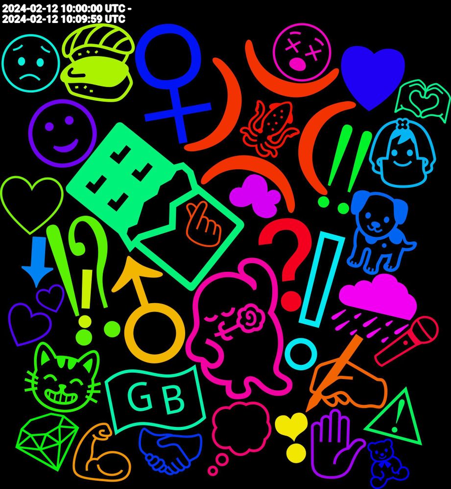 Emoji Cloud; its emojis (sorted by weighted frequency, descending):  🍫, 💢, ♀, ⁉, 🕺, ❕, ♂, 💧, 💓, 🌙, 🫨, 🙇🏻, 🐯, 🙇, 🎮, ☺, ‼, ❓, 🐕, 🍣, 🌧, 🇬🇧, ✍, ♥, 😸, 💭, 💦, 💝, 👰, 🐈, 🍓, ❣, ✨, ✌, ✋, ⚠, 🦑, 🤝🏻, 🤍, 😵, 😟, 💪, 💕, 💎, 🐶, 🐰, 🎤, 🎀, 🍺, 🍜, 🌥️, 🌈, 🇯🇵, 🇫🇷, ⬇, ❗, ☁, 🫶, 🫰, 🧸, 🧲, 🦋, 🦉, 🚶, 😭, 😇, 🕳, 💛, 🐱, 🐦, 🏃, 🎸, 🍰, 🍚, 🍖, 🍌, 🌸, 🌷, 🌳, 🌡, 🌟, 🌝, 🌃, 🇸🇮, ❤, ❄, ⚰, ☘️, ©, 🫶🏻, 🧹, 🦭, 🦣, 🦀, 🥹, 🥳, 🥲, 🥚, 🥐, 🥃, 🚗, 🙏, 🙌🏻, 🙌, 🙋🏽‍♀️, 🙋, 🙆🏻, 🙆, 😽, 😹, 😪, 😢, 😓, 😐, 😊, 😆, 🕊, 📸, 📍, 📊, 💰, 💥, 💡, 💒, 💌, 👹, 👶, 👓, 👑, 👏🏼, 🐼, 🐸, 🐭, 🐑, 🎴, 🎉, 🎂, 🍹, 🍵, 🍲, 🍭, 🍤, 🍟, 🍞, 🍎, 🍊, 🌶️, 🌱, 🌕, 〰, ⭐, ⤵, ⤴, ✊, ⚡, ⚙, ☝, ⏰, 0️⃣, 🫶🏼, 🫰🏻, 🫥, 🫠, 🪲, 🪨, 🩷, 🩶, 🧱, 🧧, 🦷, 🦵🏻, 🦮, 🦪, 🦕, 🦐, 🦍, 🦌, 🦊, 🦅, 🥺, 🥴, 🥔, 🥁, 🤲, 🤭, 🤧, 🤦, 🤣, 🤝, 🤗, 🤔, 🚨, 🚀, 🙋‍♂️, 🙀, 😶, 😲, 😰, 😥, 😣