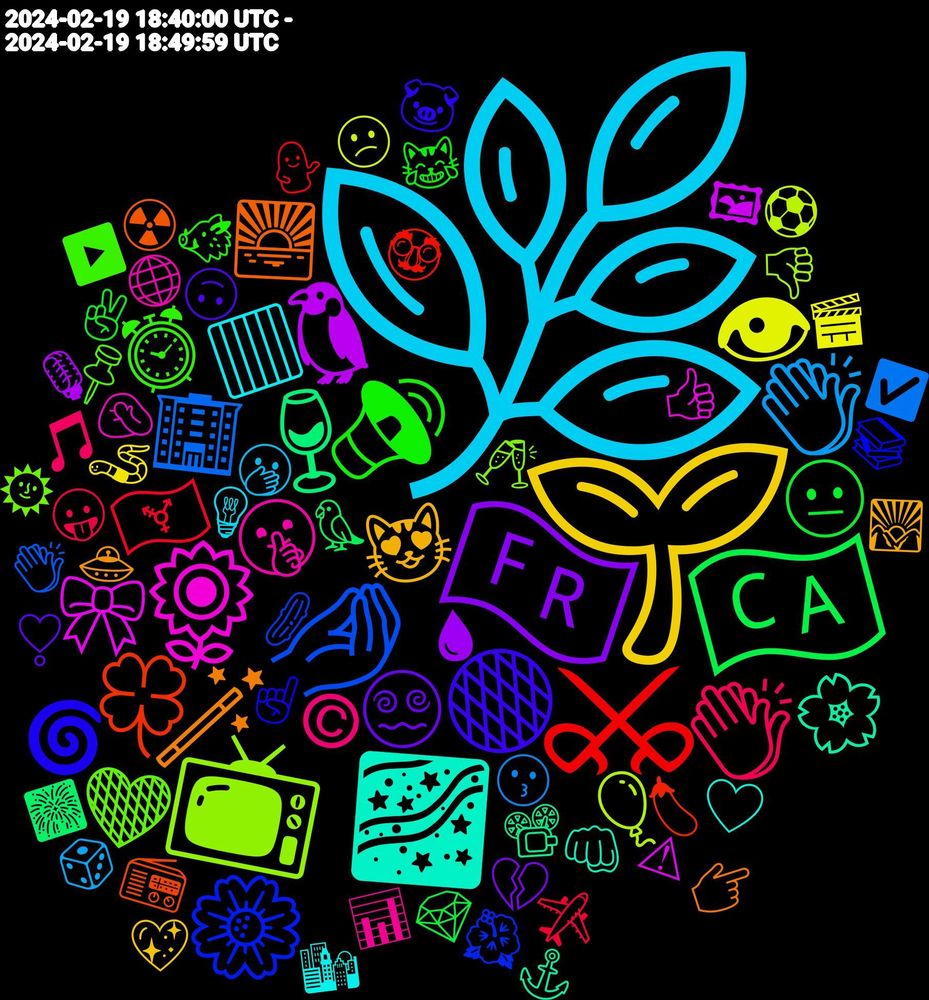 Emoji Cloud; its emojis (sorted by weighted frequency, descending):  🌿, 🌱, 🇫🇷, 🇨🇦, ⚔, 🤌, 📺, 🌻, 🌌, 🪄, 🟠, 🔊, 👏🏽, 👏🏼, 👁, 🐧, 🍷, 🍀, 🌼, 🧡, 🤫, 🟥, 😻, 😵‍💫, 😐, 🏳️‍⚧️, 🏢, 🎈, 🎀, 🌸, 🌅, 🌀, ⏰, ©, 🫢, 🪱, 🩸, 🦜, 🥸, 🥒, 🥂, 🤦🏻‍♂️, 🤍, 🛸, 🙃, 😹, 😛, 😗, 😕, 🖼, 📽️, 📻, 📚, 📌, 📊, 💡, 💖, 💔, 💎, 💁, 👏🏻, 👎, 👍🏻, 👊, 👉, 🐷, 🐗, 🎵, 🎲, 🎬, 🎙️, 🎆, 🍆, 🌺, 🌞, 🌐, 🌇, 🌄, ❣️, ✌️, ✈️, ✅, ⚽, ⚠, ⚓, ☢️, ☝🏼, ▶️