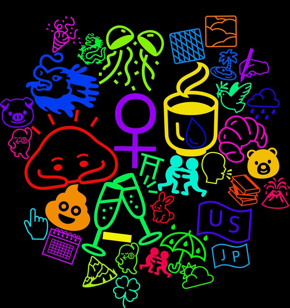 Emoji Cloud; its emojis (sorted by weighted frequency, descending):  🍵, ♀, 🥂, 🙇, 🐲, 🎊, 🥐, 🤼, 💩, 🇺🇸, ☔, 🤼‍♂️, 🟧, 🗣️, 🗓️, 🕊️, 📚, 💧, 💃🏻, 💃, 👆, 🐻, 🐷, 🐉, 🐇, 🏝️, 🏔️, 🎉, 🍀, 🌫️, 🌧️, 🌥️, 🌋, 🇯🇵, ➖, ✍️, ⛩