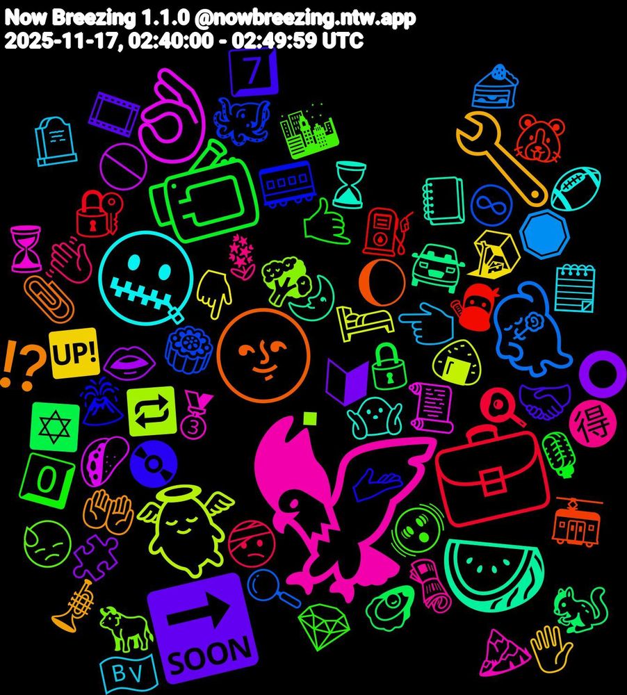 Emoji Cloud; its emojis (sorted by weighted frequency, descending):  🦅, 🤐, 🔧, 🔜, 📹, 💼, 💃🏻, 👼, 👌🏻, 🍉, 🌝, 🫴, 🫨, 🪻, 🪦, 🪤, 🧩, 🦪, 🥷, 🥮, 🥦, 🥉, 🤷🏾‍♀️, 🤲, 🤝🏻, 🤙, 🤕, 🛑, 🛏️, 🚫, 🚘, 🚋, 🚃, 😓, 🗞️, 🗒️, 🖐️, 🔰, 🔒, 🔐, 🔍, 🔁, 📜, 📒, 📎, 📀, 💎, 👋🏻, 👈🏻, 👇🏾, 👄, 🐿️, 🐹, 🐙, 🐂, 🏔️, 🏈, 🎺, 🎞️, 🎙️, 🍳, 🍰, 🍙, 🌮, 🌛, 🌔, 🌋, 🌆, 🉐, 🇳🇴, 🆙, ⭕, ✡️, ⛽, ♾, ▪, ⏳, ⌛, ⁉️, 7️⃣, 0️⃣