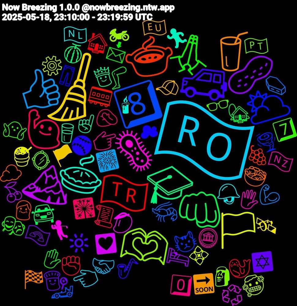 Emoji Cloud; its emojis (sorted by weighted frequency, descending):  🇷🇴, 🧹, 🥜, 👊🏽, 🇹🇷, 8️⃣, 🫶🏽, 🦠, 🥧, 🥤, 🚙, 🙏🏿, 🙋🏻‍♂️, 👍🏿, 🏳️, 🏔️, 🎓, 🍲, 🌥️, 🪞, 🪙, 🪖, 🧢, 🧑‍🍳, 🦵, 🦭, 🦐, 🥶, 🥭, 🥛, 🥗, 🥎, 🤷🏼‍♀️, 🤦🏻, 🤝🏾, 🛰️, 🛌, 🚘, 🚃, 😾, 🗿, 🖐️, 🕯, 🔜, 🔆, 📩, 📜, 💪🏻, 💠, 💟, 👸, 👴, 👖, 👓, 👉🏻, 👈🏻, 🏴, 🏳️‍🌈, 🏡, 🏠, 🏎️, 🏍, 🏌️‍♂️, 🏃, 🏁, 🎷, 🎭, 🎇, 🎆, 🍧, 🍒, 🍈, 🍇, 🌪️, 🇵🇹, 🇳🇿, 🇳🇱, 🇪🇺, ✡️, ✋🏽, ✊🏾, ⚰️, ⚙️, ♻️, ☝, ☁️, ☁, 7️⃣, 0️⃣