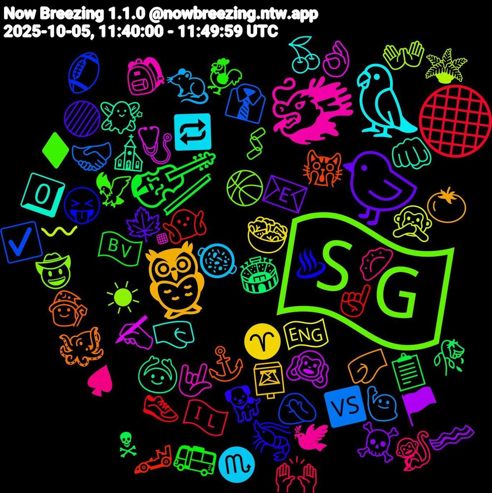 Emoji Cloud; its emojis (sorted by weighted frequency, descending):  🇸🇬, 🐲, 🦜, 🦉, 🐤, 🎻, ⚫, 🫱🏻‍🫲🏼, 🪴, 🩺, 🧚‍♀️, 🧙‍♂️, 🦐, 🦅, 🥟, 🥘, 🥗, 🥓, 🥀, 🤷🏼‍♀️, 🤦🏾‍♀️, 🤠, 🤟🏻, 🤜🏻, 🤛🏻, 🟣, 🚌, 🙌🏾, 🙋🏻‍♂️, 🙊, 🙉, 🙆, 🙀, 😝, 🖇, 🕊, 🔁, 📮, 📧, 📋, 👟, 👔, 👐, 👌🏽, 👊🏼, 🐙, 🐕, 🐓, 🐒, 🐀, 🏴󠁧󠁢󠁥󠁮󠁧󠁿, 🏴, 🏟️, 🏎️, 🏈, 🏀, 🎒, 🍒, 🍅, 🍁, 🇳🇴, 🇮🇱, 🆚, 〰, ✍, ⛪, ⚓, ♨, ♦️, ♠, ♏, ♈, ☠️, ☠, ☝🏼, ☑️, ☀, ▪️, 0️⃣