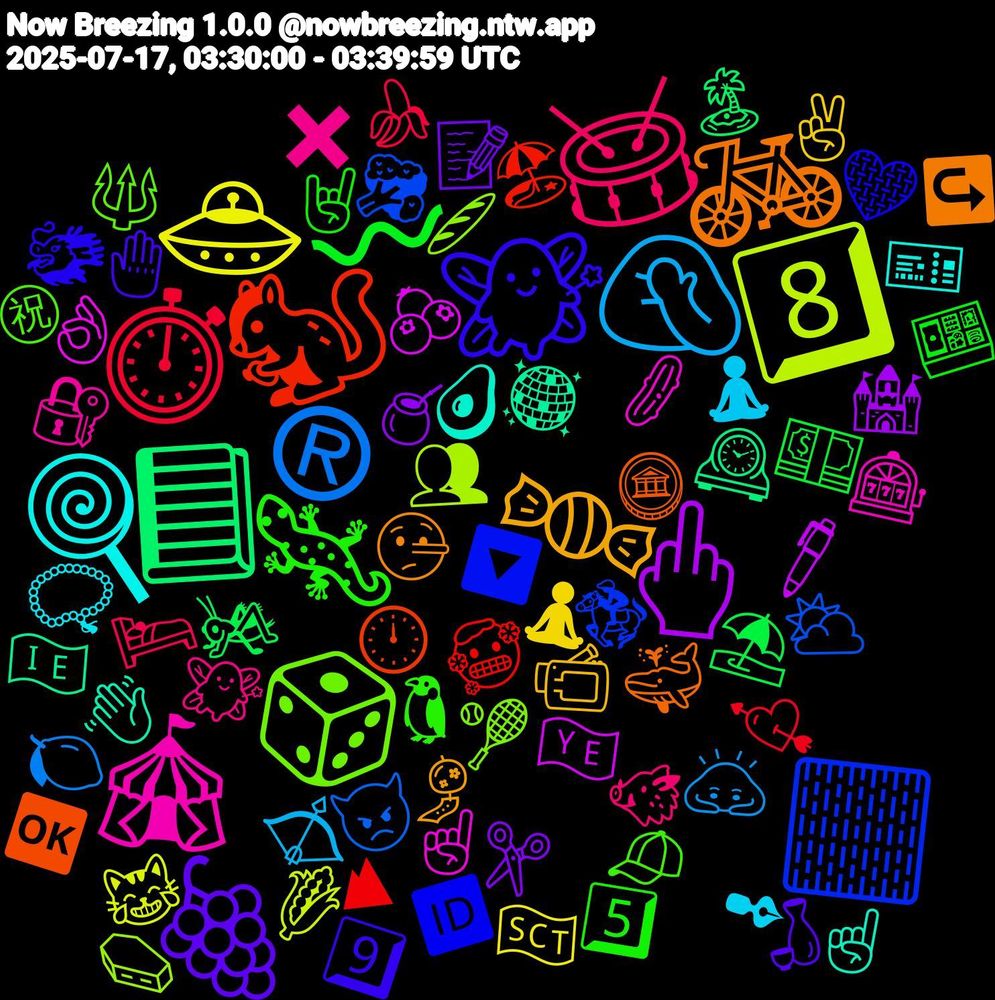Emoji Cloud; its emojis (sorted by weighted frequency, descending):  🚲, 🧚, 🦎, 🥁, 🤦🏼‍♀️, 🛸, 🖕🏼, 📘, 🐿️, 🏻, 🎲, 🎪, 🍭, 🍬, 🍇, 〰, ⏱️, ®, 8️⃣, 🫐, 🪩, 🪙, 🩶, 🧢, 🧚‍♀️, 🧘‍♂️, 🧘‍♀️, 🧉, 🦗, 🥶, 🥦, 🥖, 🥒, 🥑, 🤥, 🤚, 🤘🏻, 🛌, 🙇🏻, 😹, 🖊️, 🕰️, 🕛, 🔽, 🔱, 🔐, 📿, 📹, 📝, 💵, 💘, 👿, 👥, 👌🏾, 👋🏼, 🐳, 🐲, 🐧, 🐗, 🏹, 🏴󠁧󠁢󠁳󠁣󠁴󠁿, 🏰, 🏝️, 🏖️, 🏇, 🎾, 🎰, 🎫, 🎐, 🍶, 🍱, 🍌, 🍋, 🌽, 🇾🇪, 🇮🇪, 🆗, 🆔, ㊗, ✖️, ✒, ✌🏼, ✂️, ⛱️, ⛰, ⛅, ⚰️, ☝🏾, ☝, ↪️, 9️⃣, 5️⃣
