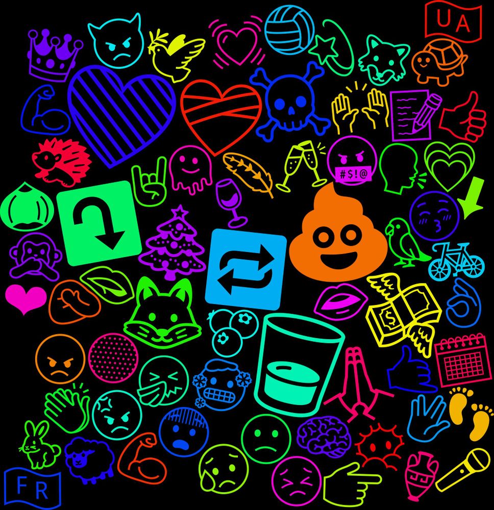 Emoji Cloud; its emojis (sorted by weighted frequency, descending):  🥃, 💩, 💚, 🦊, 🙏🏽, 🔁, 💸, 🎄, ⤵️, ❤️‍🩹, ☠️, 🫦, 🫠, 🫐, 🪶, 🧠, 🦜, 🦔, 🥶, 🥂, 🤬, 🤧, 🤦🏻, 🤙, 🤘🏼, 🟡, 🚲, 🙌🏻, 🙊, 🙁, 😶‍🌫️, 😨, 😥, 😣, 😡, 😠, 😚, 🗣️, 🗓️, 🖖, 🕊️, 📝, 💫, 💪🏼, 💪🏻, 💗, 💓, 👿, 👣, 👑, 👏🏻, 👍🏾, 👌🏻, 👉🏼, 👄, 🐺, 🐢, 🐑, 🐇, 🏺, 🏐, 🎧, 🎤, 🍽️, 🍺, 🍸, 🍷, 🌷, 🌰, 🌕, 🌎, 🌍, 🇺🇦, 🇫🇷, 🇪🇺, 🇩🇪, ⬇, ❤, ✊🏼, ✅, ▶️