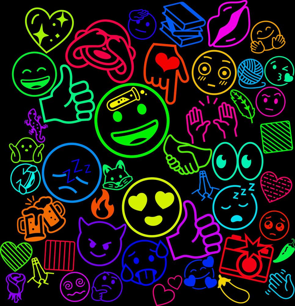 Emoji Cloud; its emojis (sorted by weighted frequency, descending):  😀, 🙈, 😞, 😍, 👍🏻, 👍, 👇, 🥵, 🤝, 🙌🏻, 😴, 😳, 😈, 😄, 📸, 📚, 💖, 💋, 👀, 🍻, ☺️, 🫡, 🪶, 🩵, 🧶, 🧪, 🦎, 🦊, 🥺, 🥰, 🤷‍♀️, 🤨, 🤣, 🤗, 🤔, 🟩, 🟥, 🙏🏽, 🙏, 🙌, 😵‍💫, 😘, 😎, 😌, 😅, 😂, 😁, 🔥, 💯, 💦, 💤, 💛, 💚, 💙, 💕, 👏, 👋, 👉, 👁️, 🐸, 🏳️‍⚧️, 🎵, 🍆, 🍀, 🌹, 🌶, ❤️, ❤, ✨, ‼️