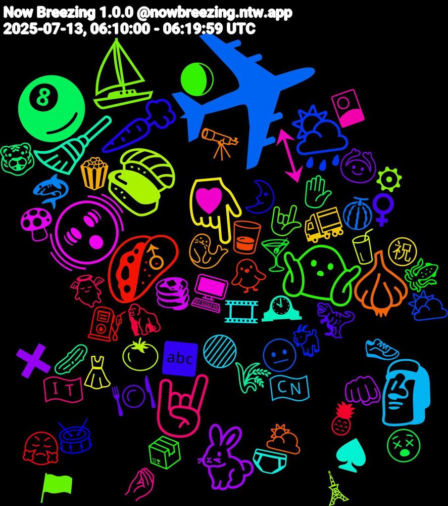 Emoji Cloud; its emojis (sorted by weighted frequency, descending):  ✈, 🍣, 🫨, 🧹, 🧄, 🥕, 🤷🏻, 🤘🏻, 🗿, 👇🏾, 🐇, 🎱, 🌮, 🌦️, ⛵, ↕, 🩲, 🦭, 🦖, 🦑, 🦍, 🦈, 🥤, 🥞, 🥒, 🥃, 🥁, 🤟, 🤌, 🟣, 🚛, 🙆, 😵, 😤, 😐, 🗼, 🖥️, 🕰, 🔭, 🔤, 📦, 👼🏻, 👟, 👗, 👊🏻, 🐯, 🐥, 🐐, 🏴, 🎴, 🎞, 🍿, 🍽️, 🍸, 🍍, 🍈, 🍅, 🍄, 🌾, 🌥️, 🌛, 🌒, 🇮🇹, 🇨🇳, ㊗, ✖️, ✋, ⛽, ⛅, ⚙, ♥, ♠️, ♂, ♀️