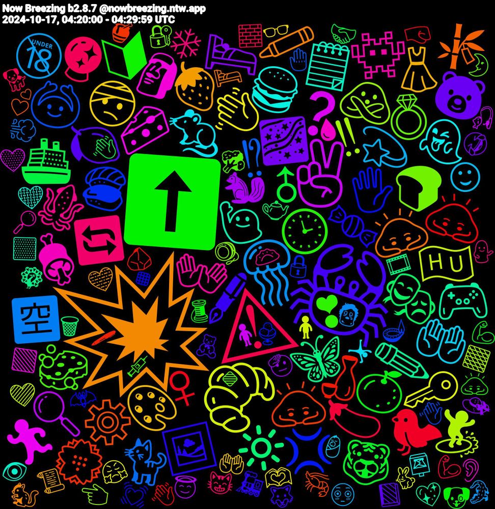 Emoji Cloud; its emojis (sorted by weighted frequency, descending):  💥, 🦀, ⬆️, ⚠, 🪼, 🥐, ✌, 🦋, 🙇, 🖐️, 🔹, 👐, 🐀, 🎨, 🌌, ♂, ♀, ⁉, ‼, 🧀, 🙋, 🙇‍♀️, 🖼️, 🕒, 🔄, 💫, 👋, 🐿, 🎭, 🍶, 🍣, 🍞, 🍖, 🍔, 🍓, 🍋, 🍊, 🍆, 🈳, 🇭🇺, ❓, ✏️, ⚙️, ▪️, 🧽, 🦑, 🤲🏻, 🤕, 🛌, 🚢, 🙇🏻‍♀️, 🙆, 🙅, 🗿, 🗒️, 🖍️, 🖋, 🔰, 🔮, 🔞, 🔑, 🔍, 🔆, 💮, 💢, 💍, 👾, 👻, 👗, 🐻, 🐯, 🐦‍⬛, 🐙, 🐈, 🏄, 🏃, 🎹, 🎮, 🎋, 🍭, 🍬, 🍩, 🍝, 🍙, 🍐, 🍎, 🌕, 🆙, ❣, ❄, ✍, ☺, ⁉️, 🫶🏾, 🫡, 🫖, 🪨, 🪔, 🪀, 🩸, 🩶, 🩵, 🧸, 🧵, 🧱, 🧟, 🧍🏽‍♀️, 🧍‍♂️, 🦚, 🦐, 🦇, 🥦, 🥟, 🤸, 🤲, 🤣, 🤝🏻, 🤜, 🤚, 🟫, 🟩, 🟨, 🛏️, 🚂, 🙇🏻, 😸, 😳, 😤, 😇, 🗑, 🖊, 🔒, 🔐, 🔎, 📮, 📜, 📗, 💪🏾, 💪, 💨, 💜, 💛, 💖, 💕, 💓, 💉, 💁🏻‍♀️, 👶, 👓, 👒, 👋🏽, 👋🏼, 👋🏻, 👈, 👂, 👁️, 🐿️, 🐺, 🐶, 🐱, 🐦, 🐢, 🐡, 🐠, 🐚, 🐕, 🐑, 🐏, 🐊, 🐉, 🐈‍⬛, 🐇, 🏹, 🏖, 🏀, 🎣, 🎞️, 🎃, 🍽️, 🍯, 🍮, 🍨, 🍥, 🍟, 🍜, 🍏, 🍇, 🍅, 🍂, 🌸, 🌰, 🌭, 🌟, 🌛, 🌋, 🇻🇳, 🇺🇸, 🇹🇭, 🇲🇾, 🃏