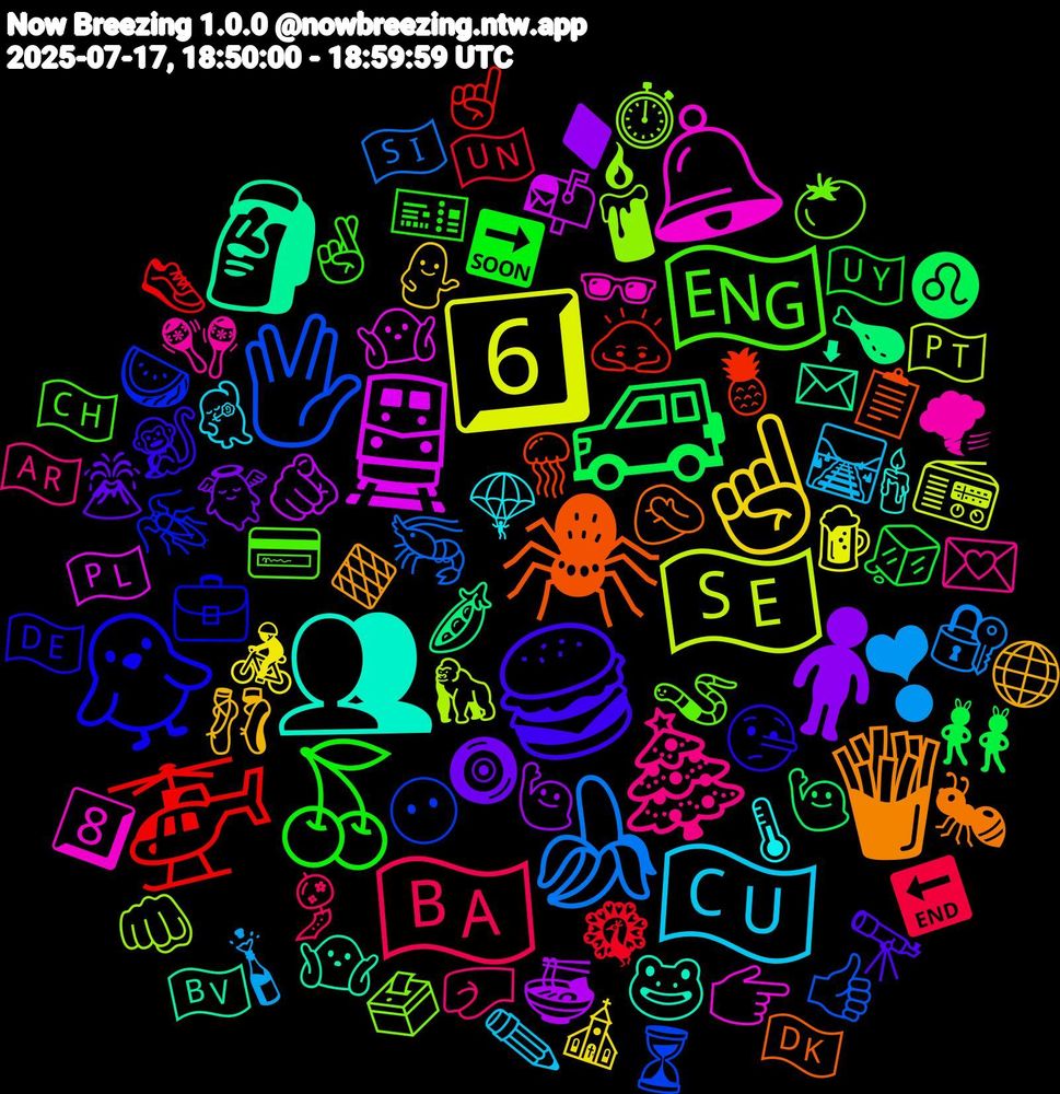 Emoji Cloud; its emojis (sorted by weighted frequency, descending):  🍌, 🇸🇪, 🚆, 🗿, 🕷️, 🐥, 🏴󠁧󠁢󠁥󠁮󠁧󠁿, 🎄, 🇨🇺, ☝🏼, 🧍‍♀️, 🚙, 🚁, 🖖🏼, 🕯, 🔔, 👥, 🍟, 🍔, 🍒, 🇧🇦, ❣, 6️⃣, 🫵🏼, 🫛, 🪼, 🪳, 🪱, 🪇, 🪂, 🩰, 🧿, 🧊, 🦚, 🦐, 🦍, 🤷🏾‍♂️, 🤷🏽, 🤦🏾‍♂️, 🤥, 🤞🏼, 🤛, 🛤️, 🚴, 🙋🏼, 🙋🏻, 🙇‍♂️, 😶, 🗳️, 🕶️, 🕯️, 🔶, 🔭, 🔜, 🔚, 🔐, 📻, 📬, 📩, 📋, 💼, 💳, 💌, 💃🏻, 💁🏻‍♀️, 👼, 👯‍♀️, 👟, 👍🏾, 👊🏾, 👉🏼, 🐸, 🐜, 🐒, 🎫, 🎐, 🍾, 🍺, 🍜, 🍗, 🍍, 🍉, 🍅, 🌪, 🌡️, 🌐, 🌋, 🇺🇾, 🇺🇳, 🇸🇮, 🇵🇹, 🇵🇱, 🇳🇴, 🇩🇰, 🇩🇪, 🇨🇭, 🇦🇷, ✏️, ⛪, ♦️, ♌, ☝, ⏳, ⏱️, 8️⃣