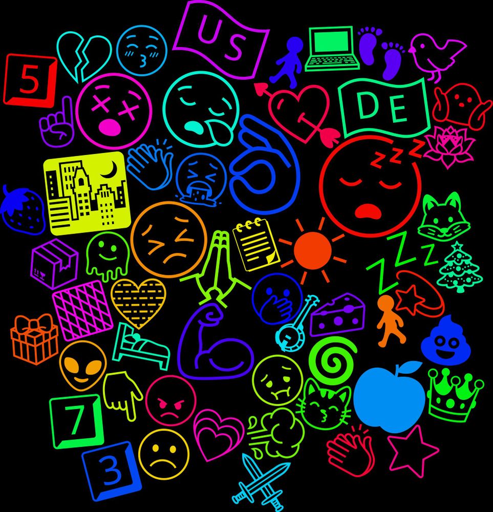 Emoji Cloud; its emojis (sorted by weighted frequency, descending):  😴, 👌🏻, 🙏🏼, 😵, 😪, 😣, 💪🏼, 💤, 💘, 🍎, 🌃, 🇺🇸, 🇩🇪, ☀, 🫢, 🫠, 🪷, 🪕, 🩵, 🧀, 🦊, 🤷, 🤮, 🤢, 🟧, 🛌, 🚶🏻‍♀️, 🚶‍♂️, 😽, 😠, 😚, 🗒, 📦, 💻, 💫, 💩, 💨, 💗, 💔, 👽, 👣, 👑, 👏🏽, 👏🏻, 👇🏻, 🐦, 🎄, 🎁, 🍓, 🌀, ⭐, ⚔️, ☹️, ☝🏻, 7️⃣, 5️⃣, 3️⃣