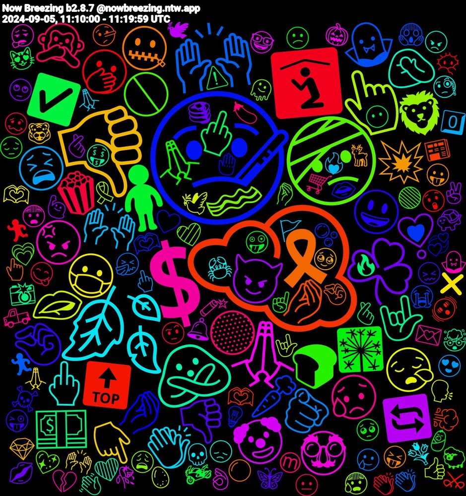 Emoji Cloud; its emojis (sorted by weighted frequency, descending):  ☁️, 🤒, 🤕, 💲, 🍂, 👎🏼, ☘️, 🧍🏻‍♀️, 🛐, 🙌🏾, 👆, 🙏🏾, 🙅🏻‍♀️, 🎗, 😃, 🍞, 🟡, 🙌🏻, 😷, 😈, 🖕🏽, 🔝, 🥕, 🥓, 😡, 🖕, 💥, 👎🏻, 🎇, 🍿, 🫵, 🫦, 🤡, 🤟🏼, 🤌🏽, 🤌, 🚫, 😥, 👏🏻, 👇🏻, ❣️, ✅, 🫢, 🧛🏻‍♀️, 🦁, 🥸, 🤦🏽‍♂️, 🤐, 🤏🏻, 🙏🏻, 🙊, 😫, 😪, 🔄, 💵, 💓, 👎, 👍🏻, 👊🏻, 🐷, 🎆, 🍃, ✊🏻, ☹️, ☀️, 🫶🏾, 🫶🏼, 🩷, 🧨, 🦀, 🥹, 🥞, 🤪, 🤨, 🤧, 🤟🏻, 🤓, 🤑, 🤏, 🤍, 🟢, 🛒, 🚩, 🙏, 🙋🏼‍♀️, 😶, 😲, 😭, 😩, 😨, 😞, 😛, 😖, 😕, 😋, 🖕🏻, 🕊️, 🔔, 📸, 📰, 💞, 💗, 💌, 💀, 🐯, 🐢, 🏍️, 🏃🏼‍♀️, 🏃, 🎗️, 🎃, ❤️, ⚪, ☠️, ☝🏻, Ⓜ️, 0️⃣, 🫶🏻, 🫰🏻, 🫰, 🫨, 🫧, 🫠, 🧛🏻, 🧐, 🦌, 🦋, 🥺, 🥴, 🥲, 🥚, 🥀, 🤯, 🤥, 🤚, 🤌🏼, 🛻, 🙏🏽, 🙌🏽, 🙄, 😻, 😶‍🌫️, 😱, 😰, 😮‍💨, 😠, 😝, 😜, 😔, 😐, 😍, 🗣️, 🕊, 🔥, 💨, 💡, 💖, 💔, 💐, 💎, 💋, 👶, 👏🏾, 👏🏽, 👍🏾, 👌🏻, 👋, 👉, 👇, 👆🏻, 👄, 👁️, 🐔, 🐑, 🐐, 🐂, 🎀, 🍓, 🍒, 🍎, 🍆, 🌷, ⬛, ❤️‍🩹, ❤️‍🔥, ❌, ✍🏻, ✌🏼, ✌🏻, ✋, ✊🏽, ✂️, ⚠️, ⚔, ♥️, ♥, ☝🏽, ☝️, ⁉️, 7️⃣