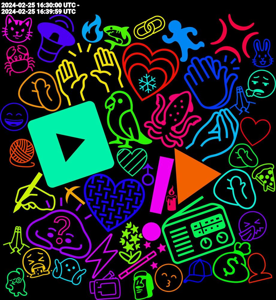 Emoji Cloud; its emojis (sorted by weighted frequency, descending):  ❗, ▶️, ▶, 🩶, 🦜, 🦑, 🤌🏼, 🙌🏼, 🙇🏻, 📻, 💗, 👏🏽, 🎯, 🌾, 🪻, 🪄, 🤦🏻, 🤦‍♂️, 🔊, 💰, 💯, 💢, 👅, 🐱, 🐡, 🏃, 🎵, 🎩, 🎋, 🇮🇹, ✍️, ⚡, 🩷, 🧶, 🧢, 🦈, 🦀, 🤷‍♀️, 🤮, 🤧, 🤦, 🤍, 🙏🏾, 🙏🏽, 😼, 😮‍💨, 😙, 😄, 🗿, 🕯, 🔥, 🔞, 🔗, 📹, 📣, 💸, 💵, 💎, 💋, 💃, 👿, 👤, 👑, 👊, 🐰, 🐒, 🐈, 🎊, 🎉, 🍷, 🍕, 🌟, 🌚, 🌈, 🃏, ⬛, ❔, ❄, ⛏, ♂, ☠️, ‼️