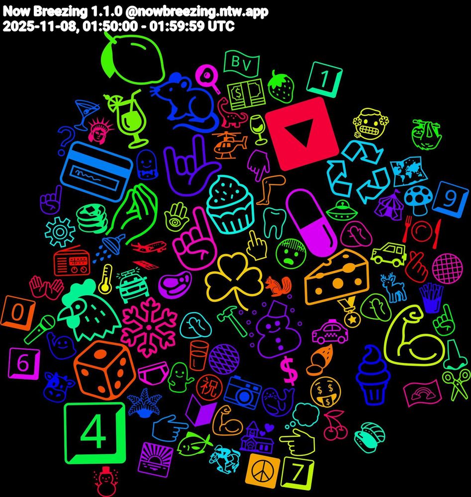 Emoji Cloud; its emojis (sorted by weighted frequency, descending):  🐀, 🍹, ☝, 🧁, 🧀, 🤟, 🤌🏾, 🔽, 💳, 💪🏾, 💊, 🐔, 🎲, 🍦, 🍋, ❄️, ♻️, ☘️, ☃, 4️⃣, 🫰, 🪴, 🪬, 🩲, 🦷, 🦵, 🦭, 🦥, 🦕, 🦌, 🥶, 🥩, 🥞, 🥛, 🤵, 🤦🏾‍♂️, 🤦‍♂️, 🤦‍♀️, 🤑, 🟤, 🛸, 🛫, 🚿, 🚙, 🚕, 🚔, 🚁, 🙋‍♀️, 😨, 🗽, 🗺️, 🖕🏻, 🔰, 🔨, 📻, 📷, 💵, 💲, 💭, 💪🏼, 💒, 💁‍♀️, 👐, 👉🏾, 👈🏻, 👇🏾, 👃, 🐿, 🐮, 🐟, 🏳️‍🌈, 🏇, 🏅, 🎪, 🎤, 🍽️, 🍸, 🍷, 🍳, 🍣, 🍠, 🍟, 🍓, 🍒, 🍄, 🌡️, 🌅, 🇳🇴, ㊗, ❔, ✂️, ⚫, ⚙️, ☮️, ☝🏽, ☝🏻, ☃️, 9️⃣, 7️⃣, 6️⃣, 1️⃣, 0️⃣